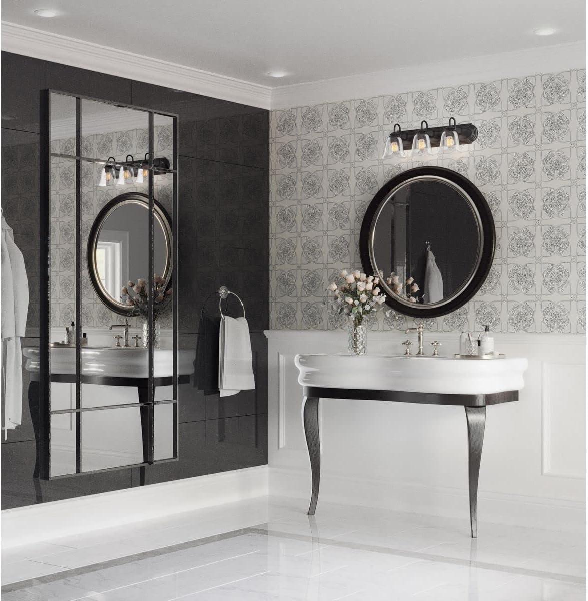 Matte Black 3-Light Vanity Light with Clear Glass Shades