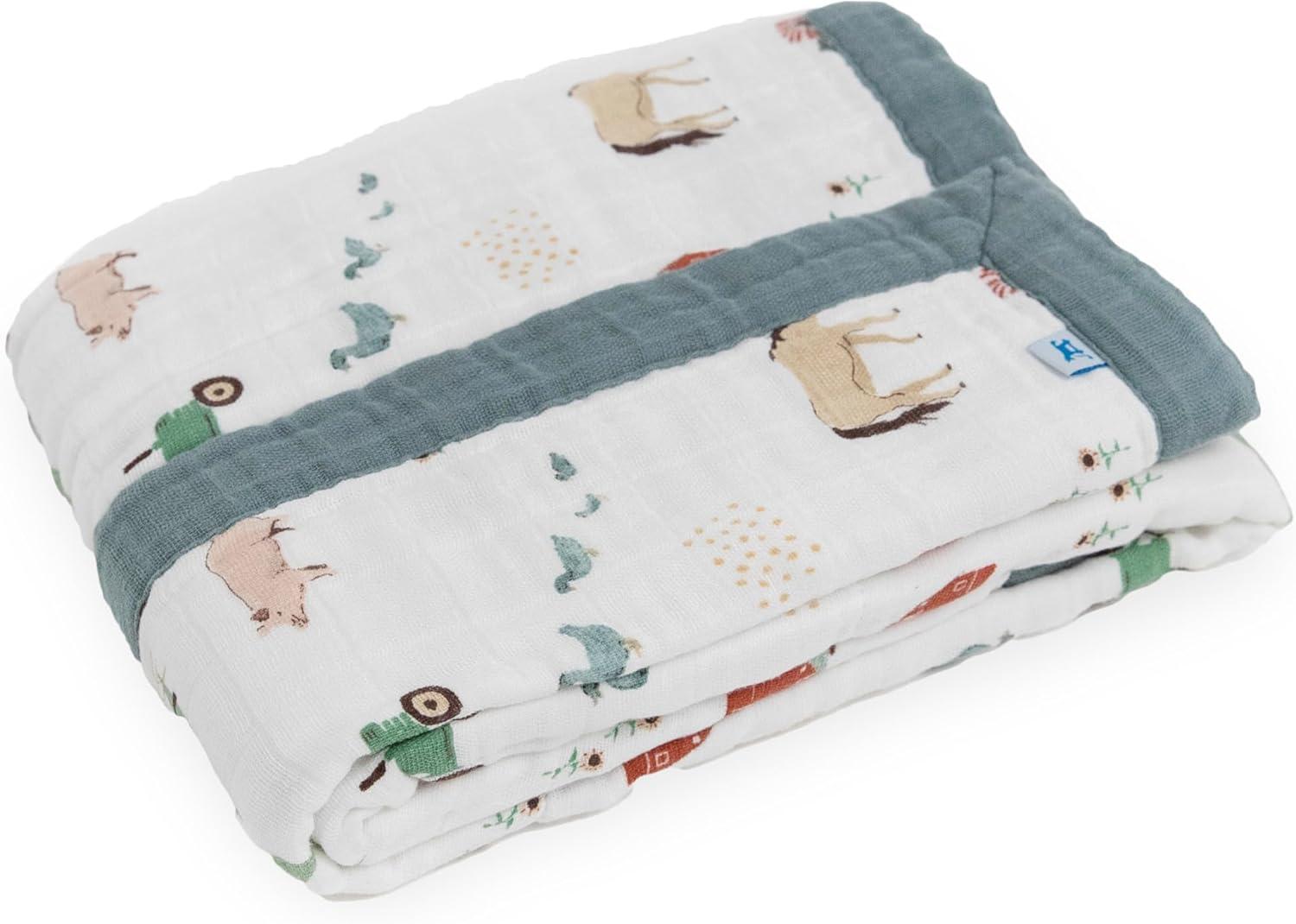 Farmyard Print White Cotton Baby Quilt