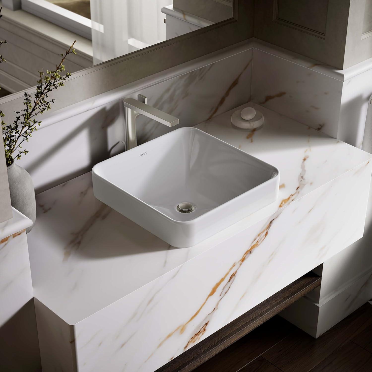 Vox® Ceramic Square Vessel Bathroom Sink with Overflow