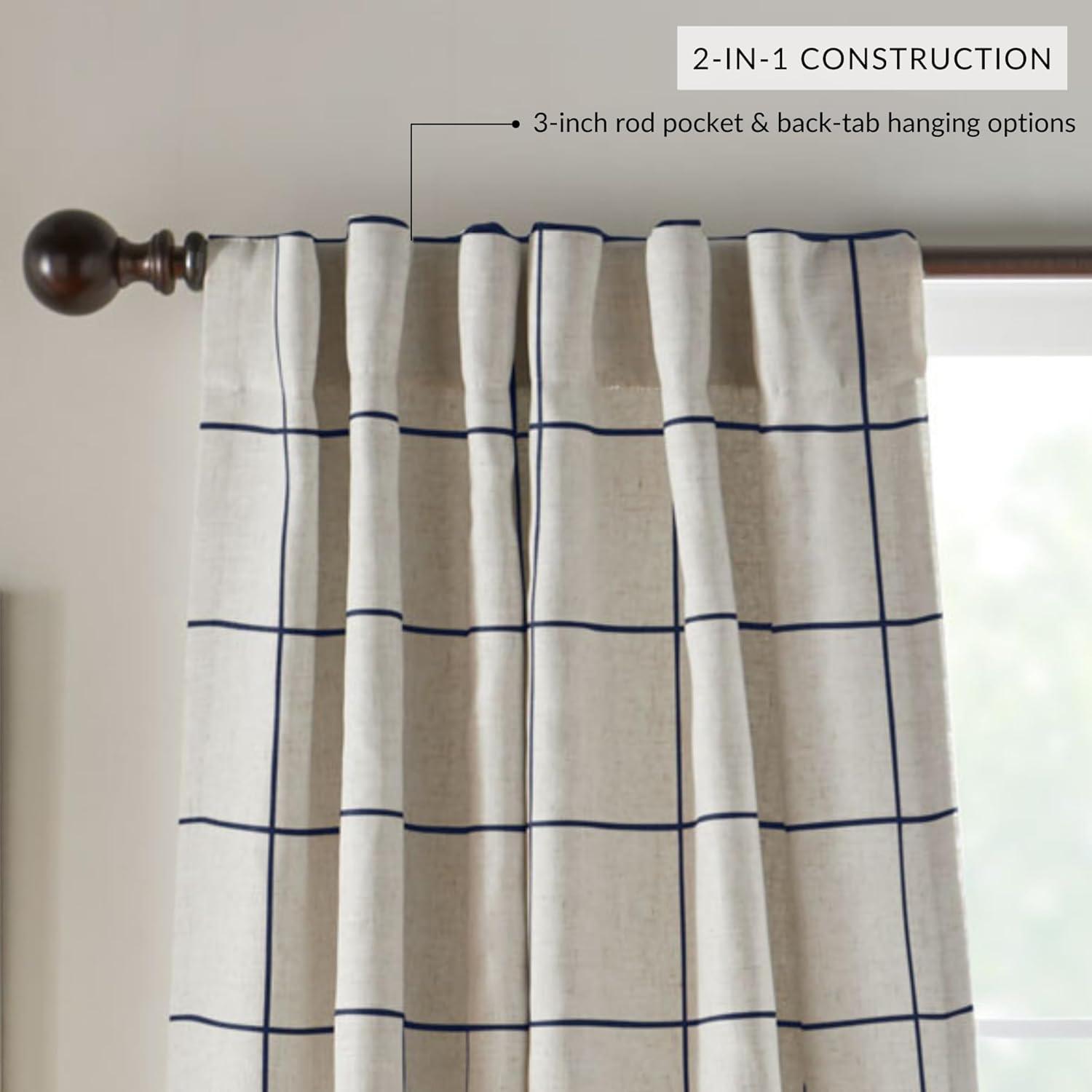 Brighton Windowpane Plaid Lined Room Darkening Single Window Curtain Panel  - 52" x 95" - Indigo - Elrene Home Fashions