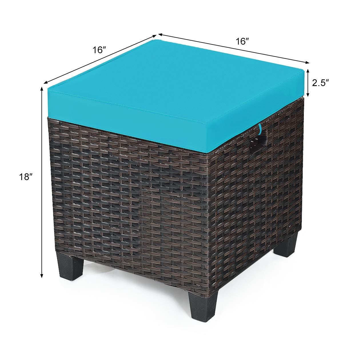 Costway 2PCS Patio Rattan Ottoman Cushioned Seat w/ Foot Rest Turquoise