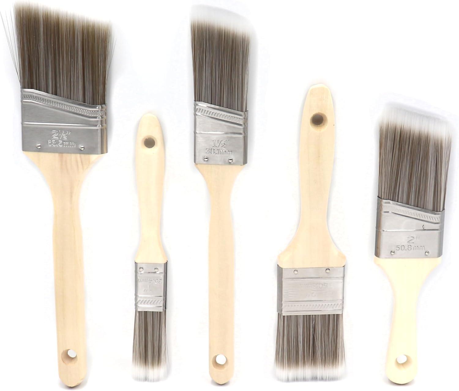 Pro Grade Premium Paint Brushes, 5 Piece Variety Set, Interior/Exterior Painting