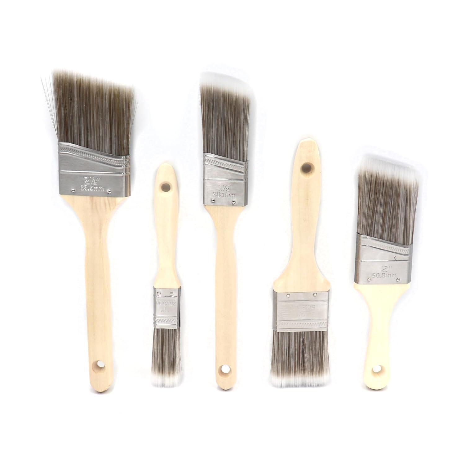 Pro Grade Premium Paint Brushes, 5 Piece Variety Set, Interior/Exterior Painting