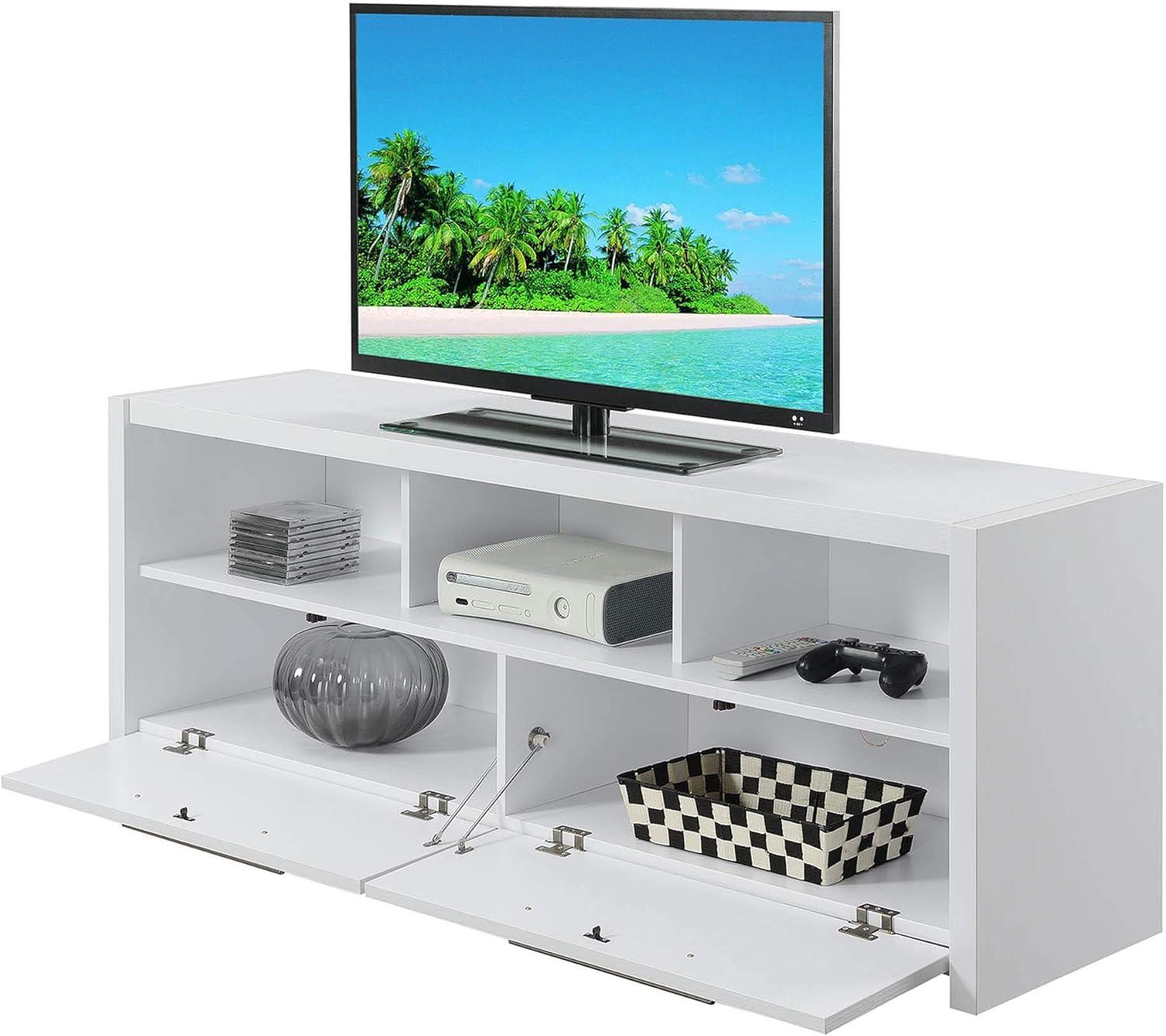 Convenience Concepts Newport Marbella 60 inch TV Stand with Cabinets and Shelves, White