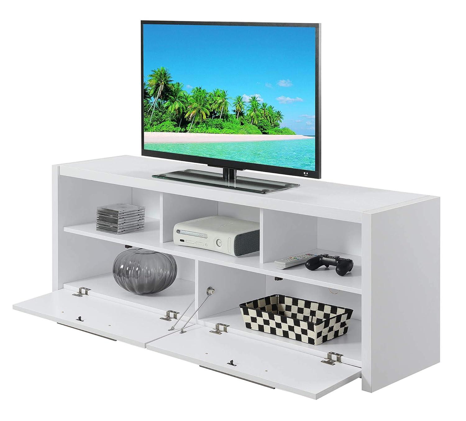 Convenience Concepts Newport Marbella 60 inch TV Stand with Cabinets and Shelves, White