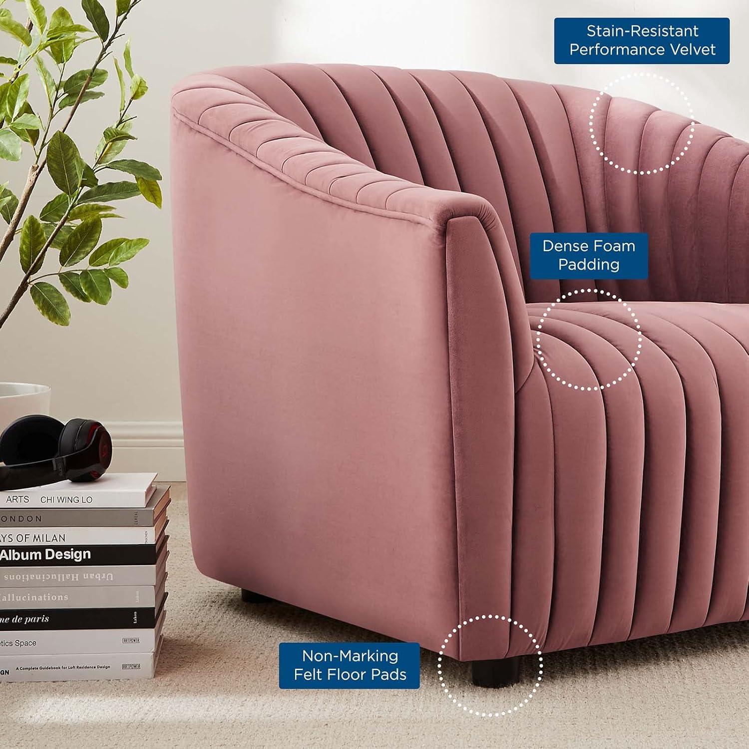 Modway Announce Modern Performance Velvet Tufted Armchair in Dusty Rose Pink