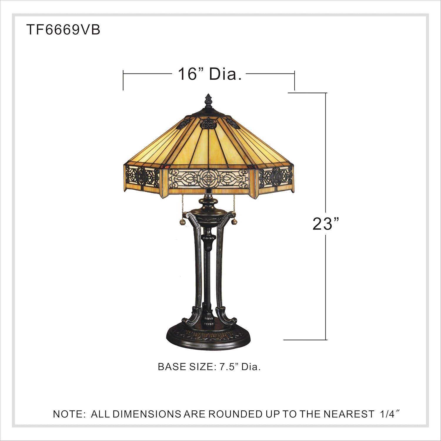 Vintage Bronze Stained Glass Table Lamp with Amber Shade