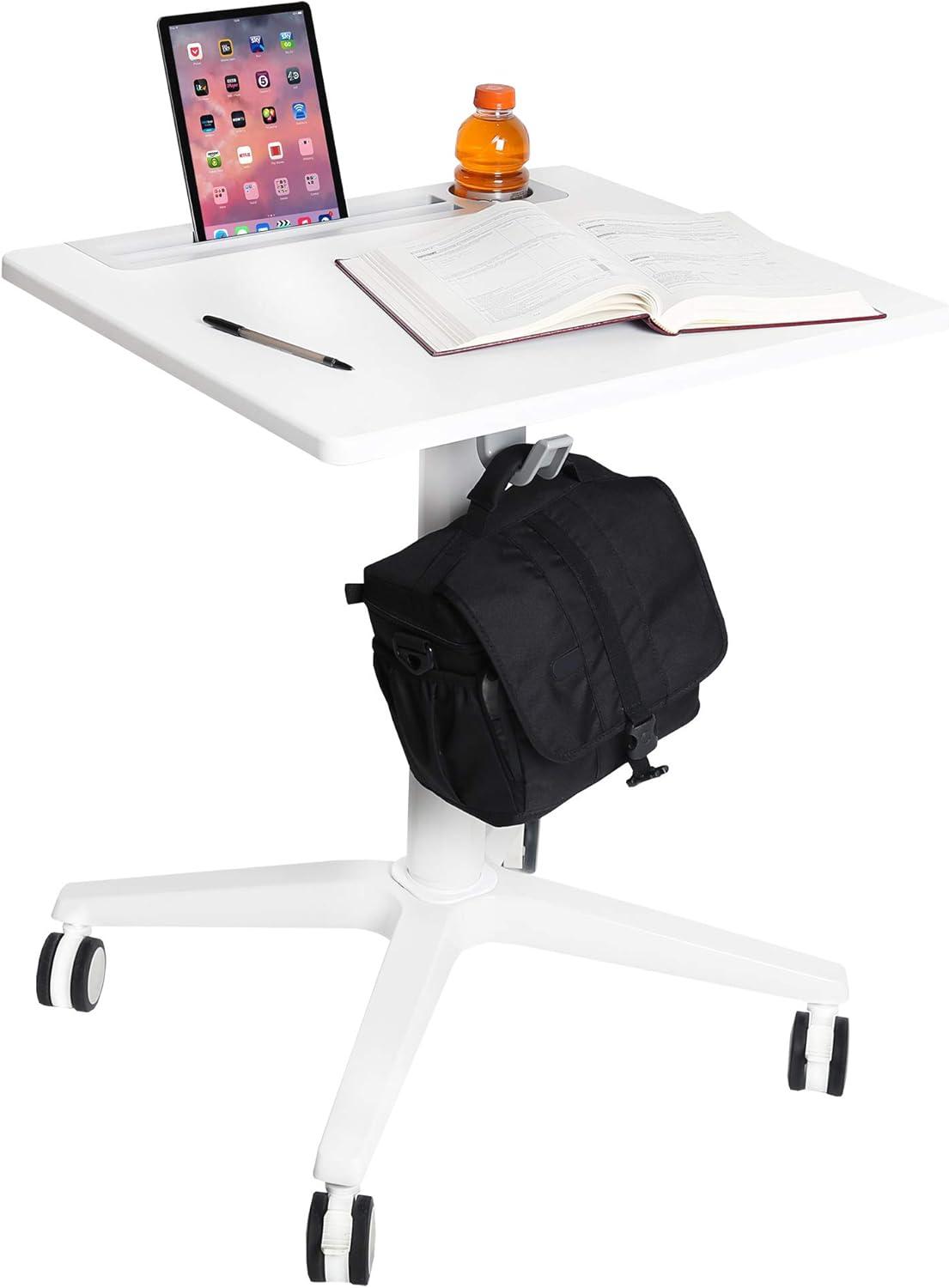 Airlift XL 35" White Sit-Stand Mobile Desk with Cup Holder