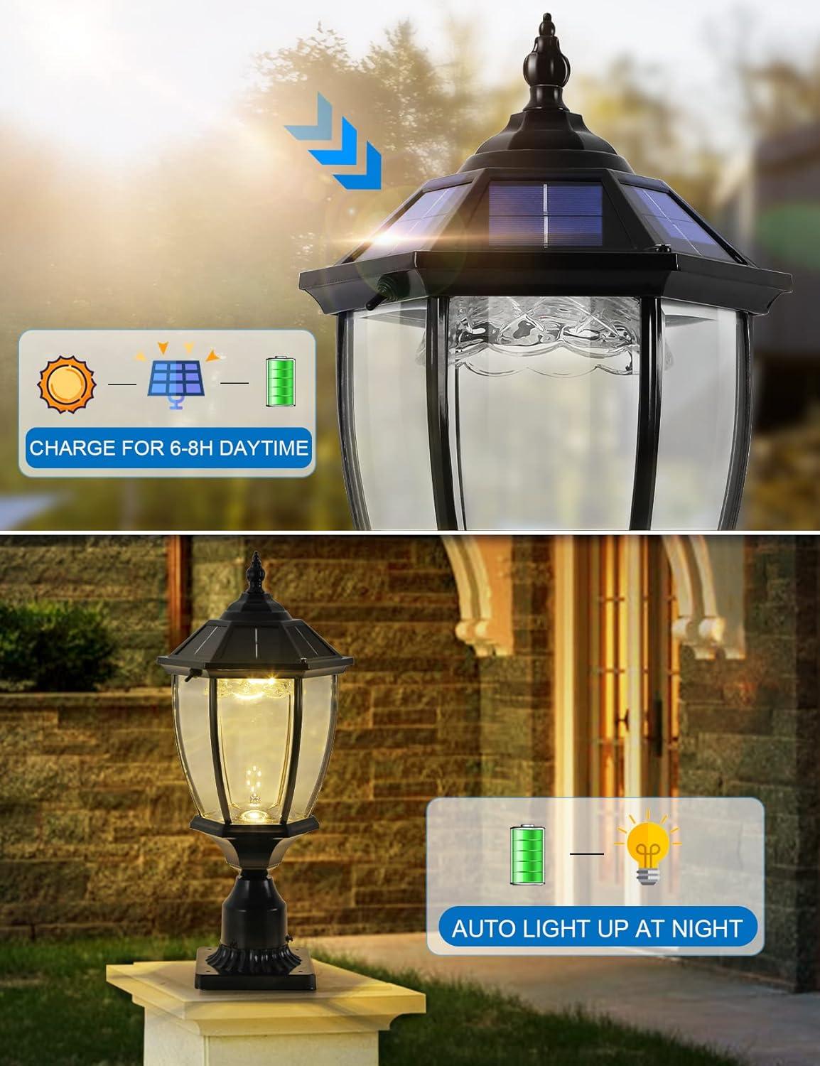 Black Aluminum Solar Post Light with Clear Glass