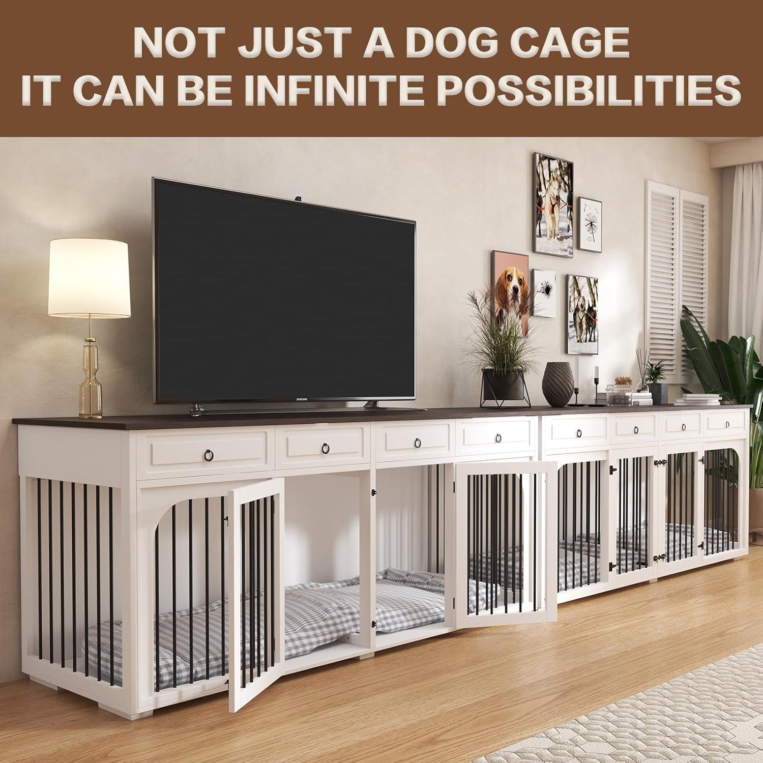 Tucker Murphy Pet™ 74.8" XXL Double Dog Kennel Furniture For Large Breed,Heavy Duty Wooden Dog Crate Cage Furniture Style With Storage Rack And Divider For 2 Dogs Indoor,White & Reviews | Wayfair