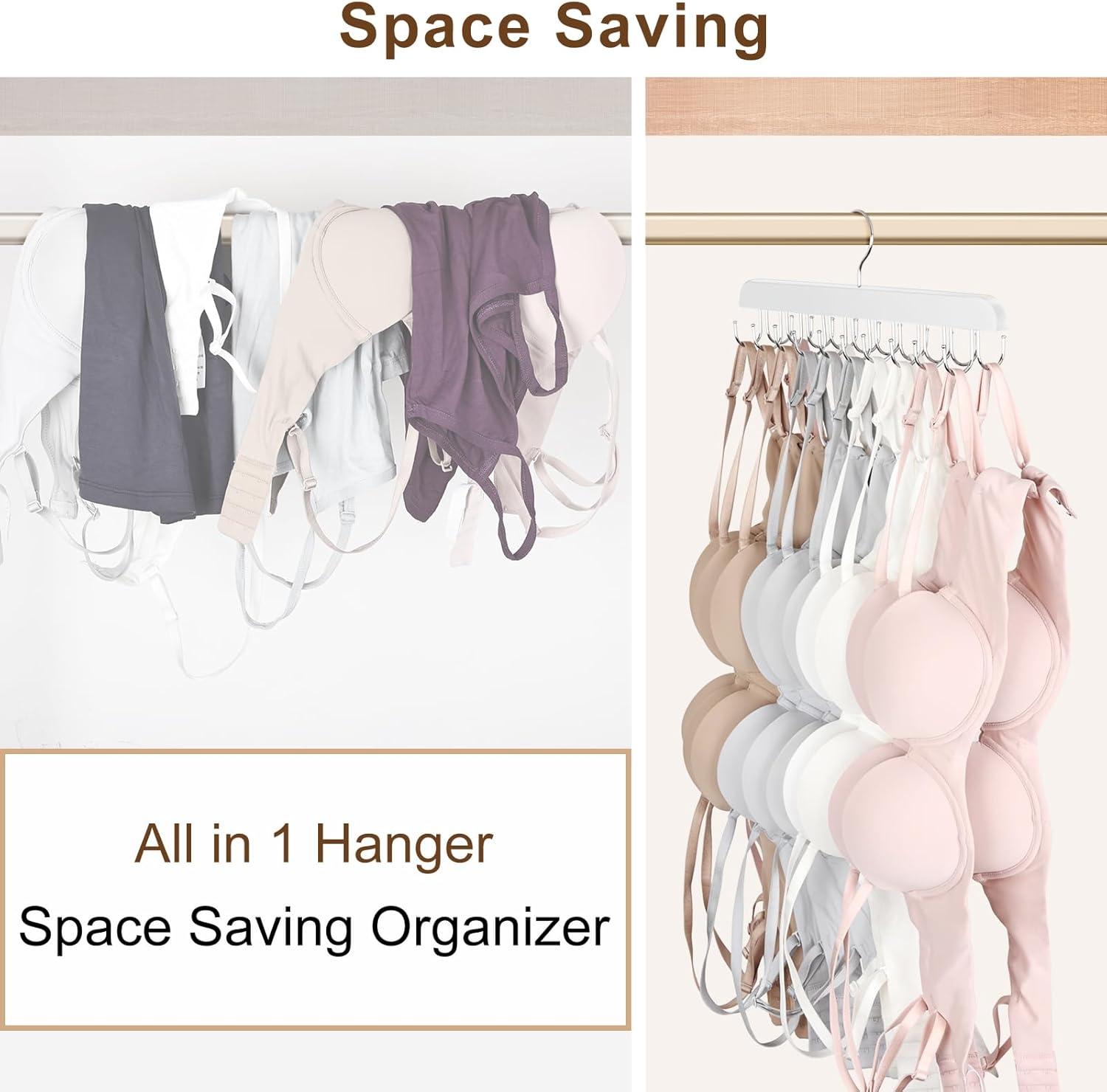 Resovo Bra Hanger for Closet, Tank Top Hanger 20 Hooks Capacity Foldable Wood Space Saving Hanger Closet Organizers and Storage for Dorm & Apartment for Tank Top, Bra, Scarf etc.