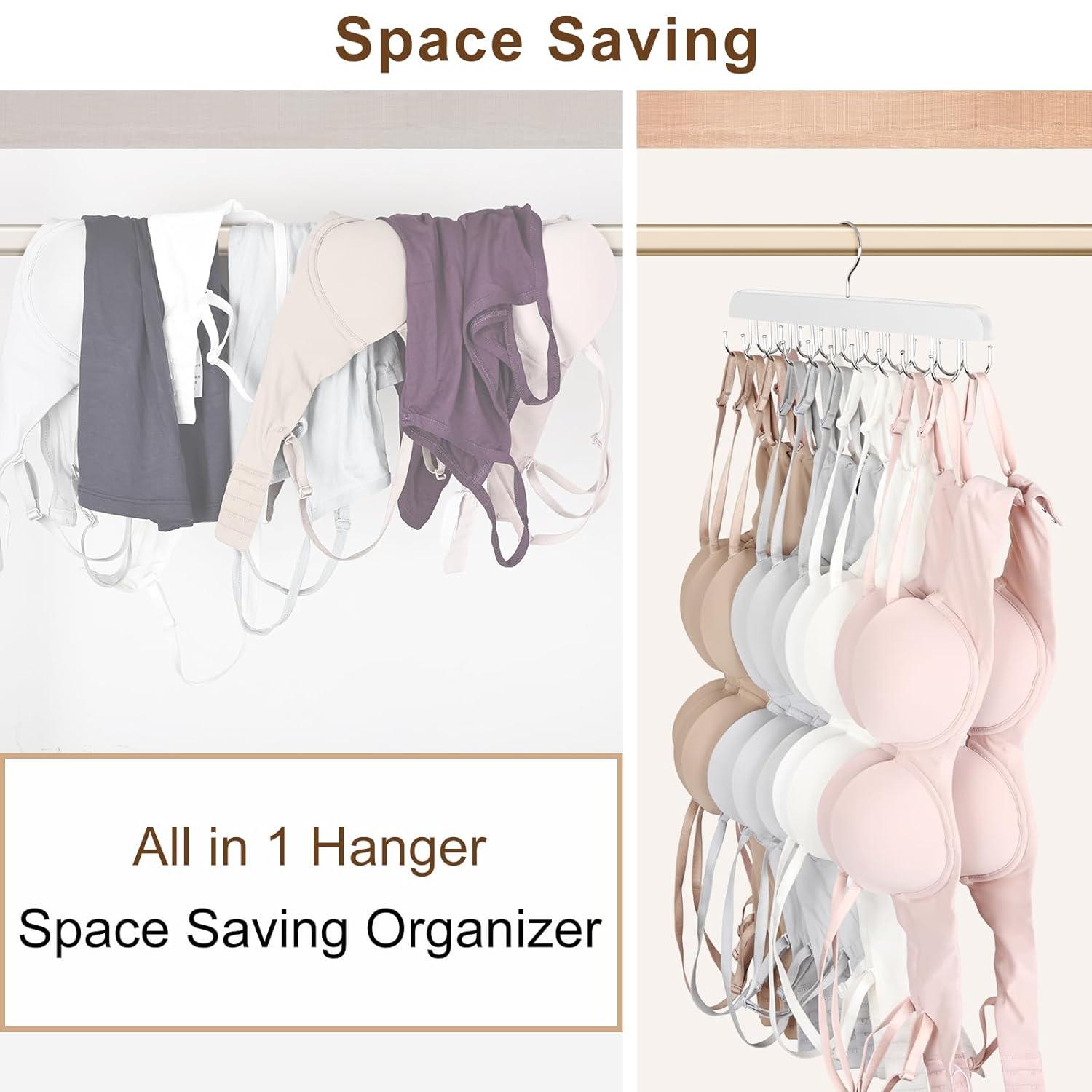 Resovo Bra Hanger for Closet, Tank Top Hanger 20 Hooks Capacity Foldable Wood Space Saving Hanger Closet Organizers and Storage for Dorm & Apartment for Tank Top, Bra, Scarf etc.