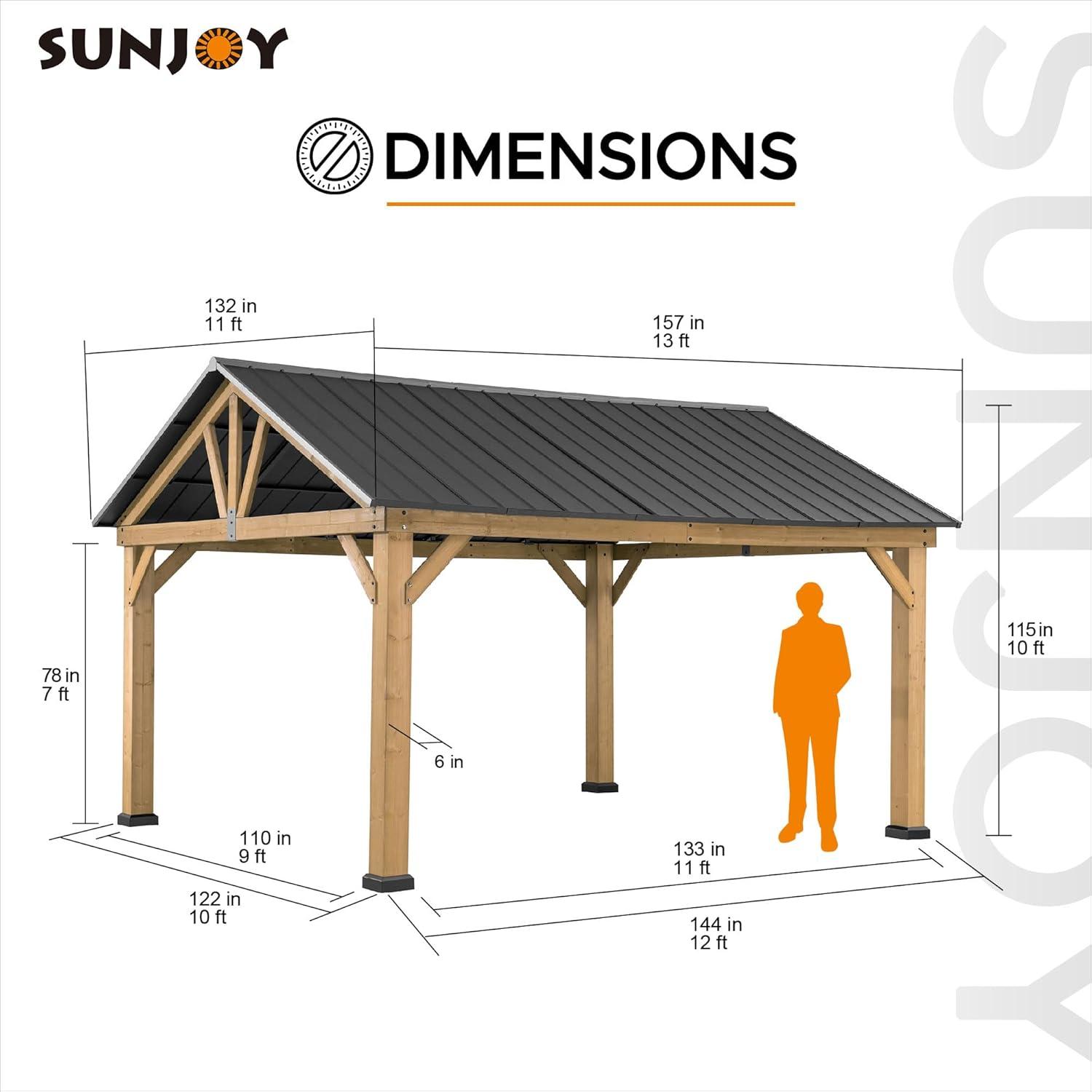 Sunjoy 13 x 15 ft Cedar and Black Steel Gable Roof Gazebo