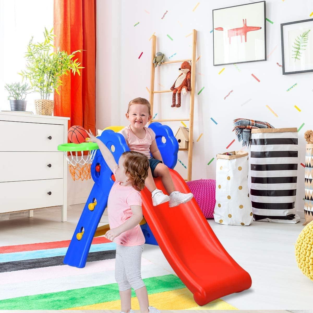 Colorful Plastic Toddler Slide with Basketball Hoop