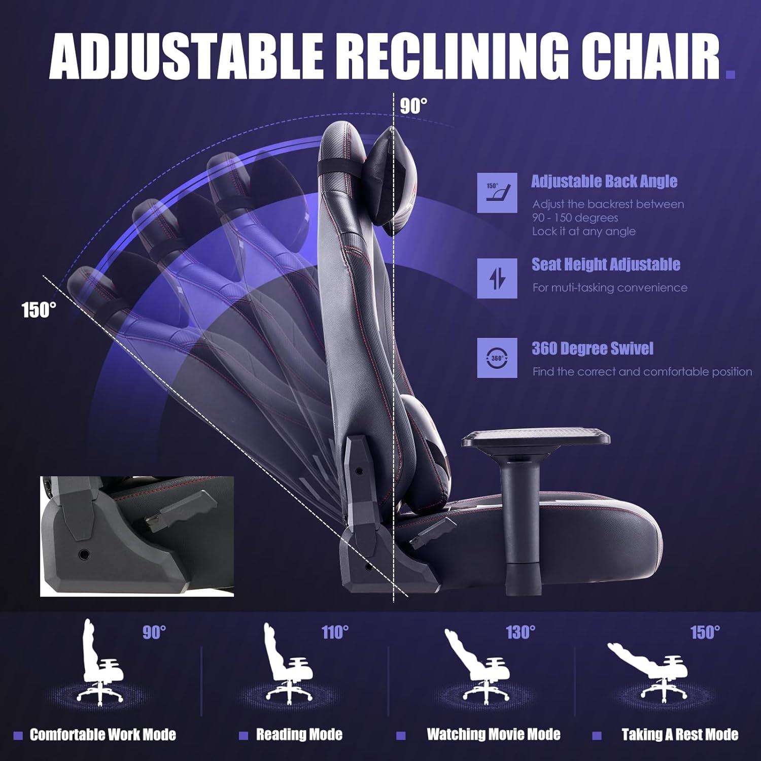 Black Ergonomic Leather Gaming Chair with Adjustable Armrests