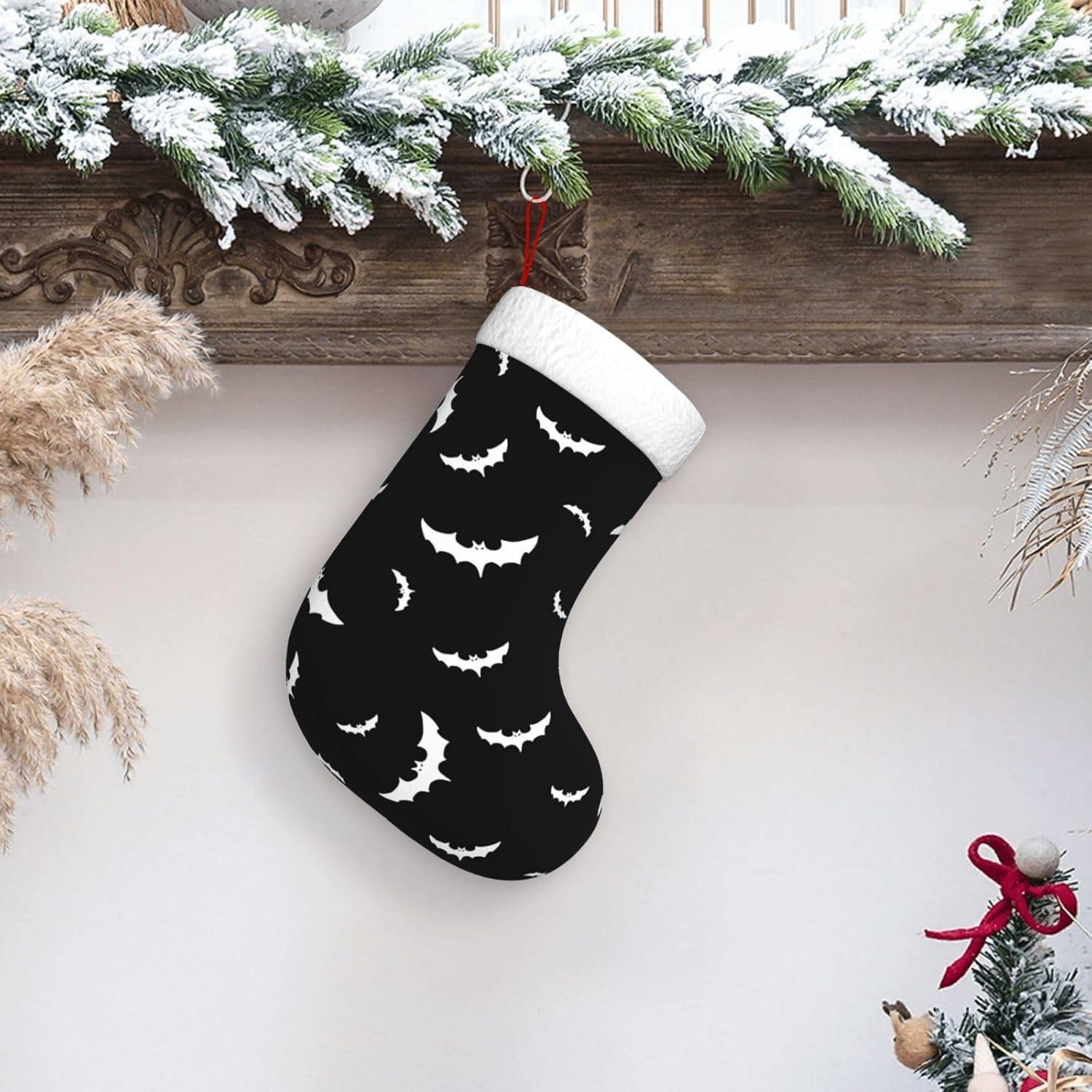 Hotbar Christmas Stocking Bats Silhouette, Plush Xmas Stockings Stair Fireplace Decoration for Holiday Party Festival 1 Pack