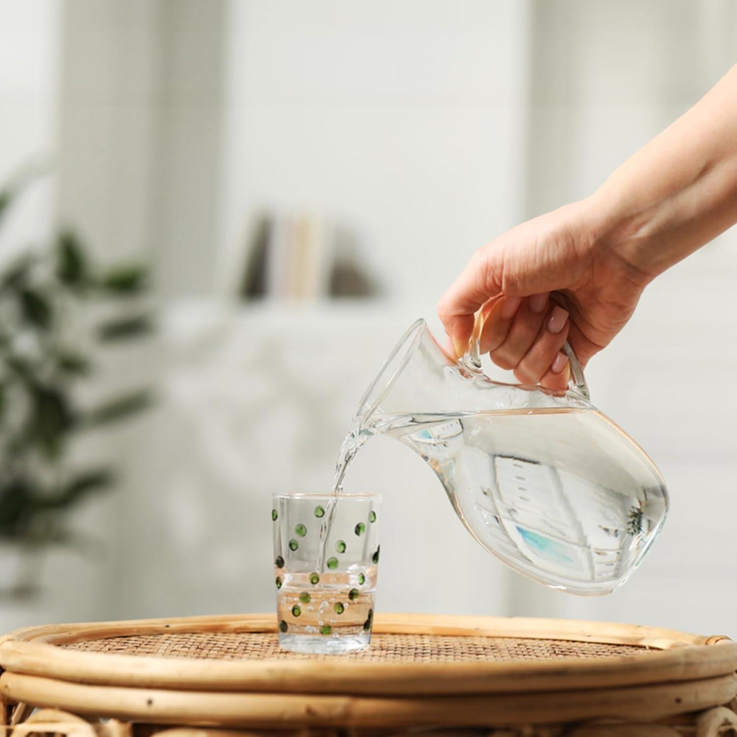 Handcrafted Multicolored Dotted Borosilicate Water Glasses, Set of 6