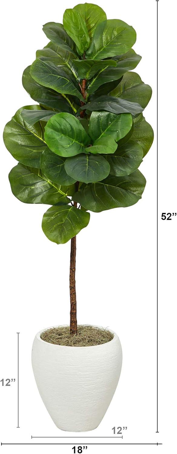 Nearly Natural 52-in Fiddle Leaf Artificial Tree in White Planter