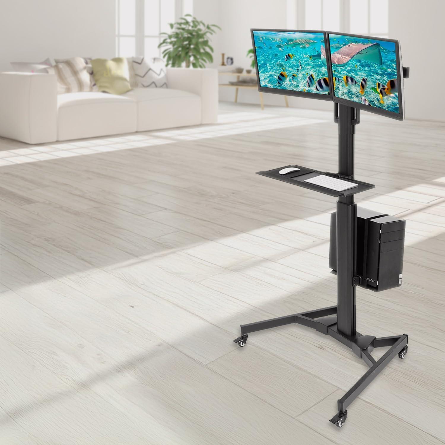 Mount-It! Adjustable Mobile Standing PC Workstation & Computer Cart with Adjustable Keyboard Tray and CPU Holder | Fits Monitors 13 to 32 in.