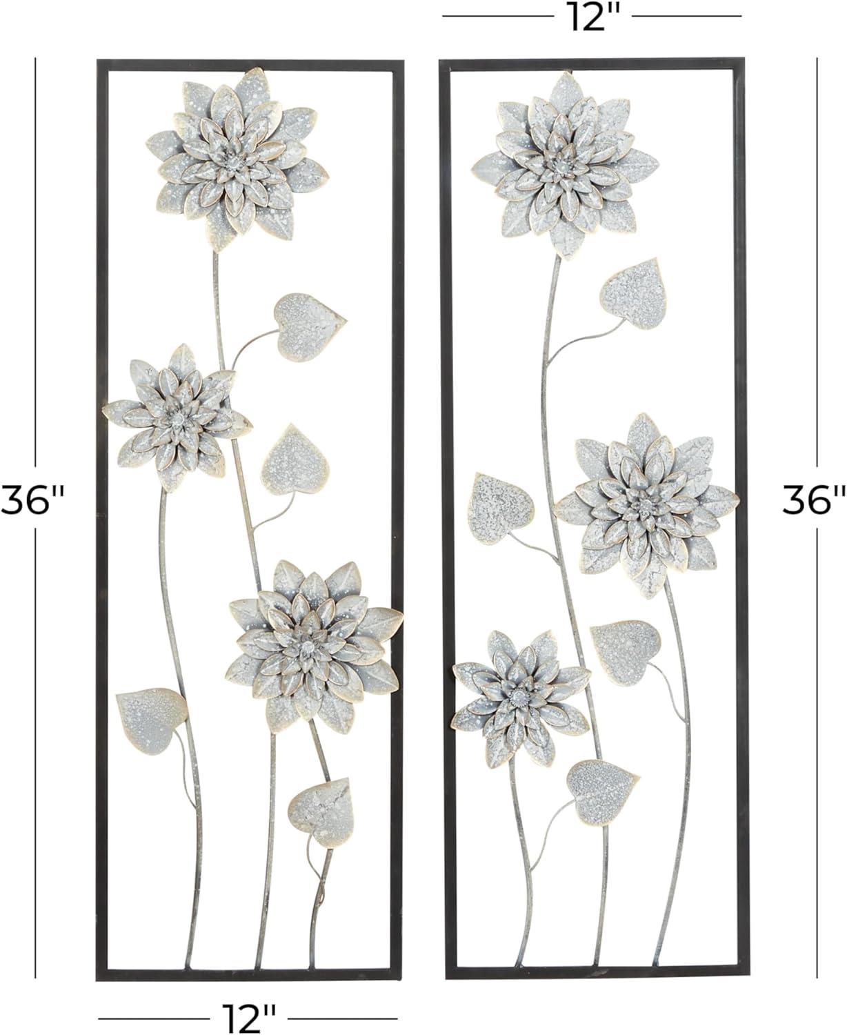 DecMode Gray Metal Floral Wall Decor with Black Frame (2 Count)