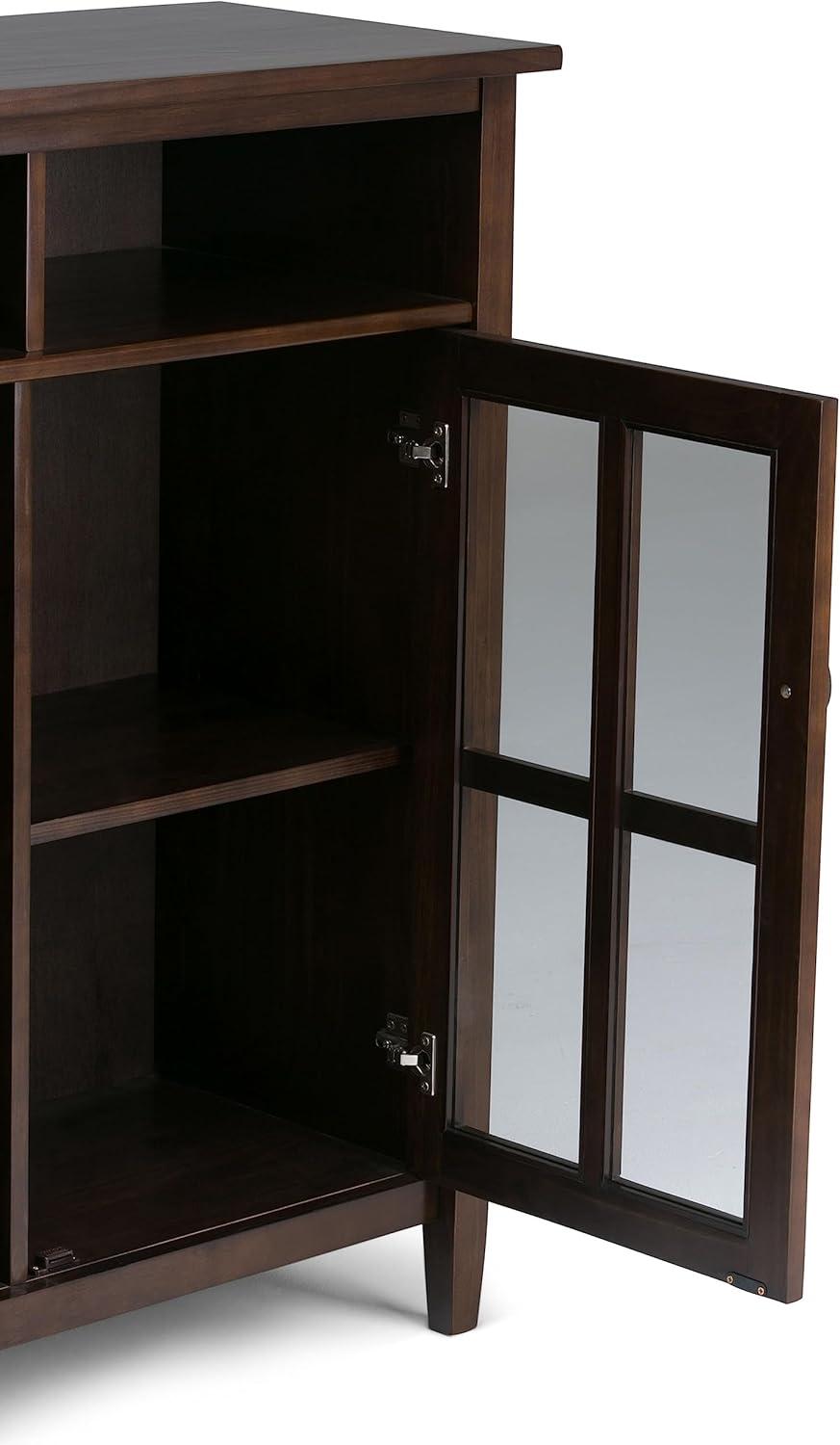 Rustic Tobacco Brown Hardwood Floor-Standing Cupboard with Tempered Glass