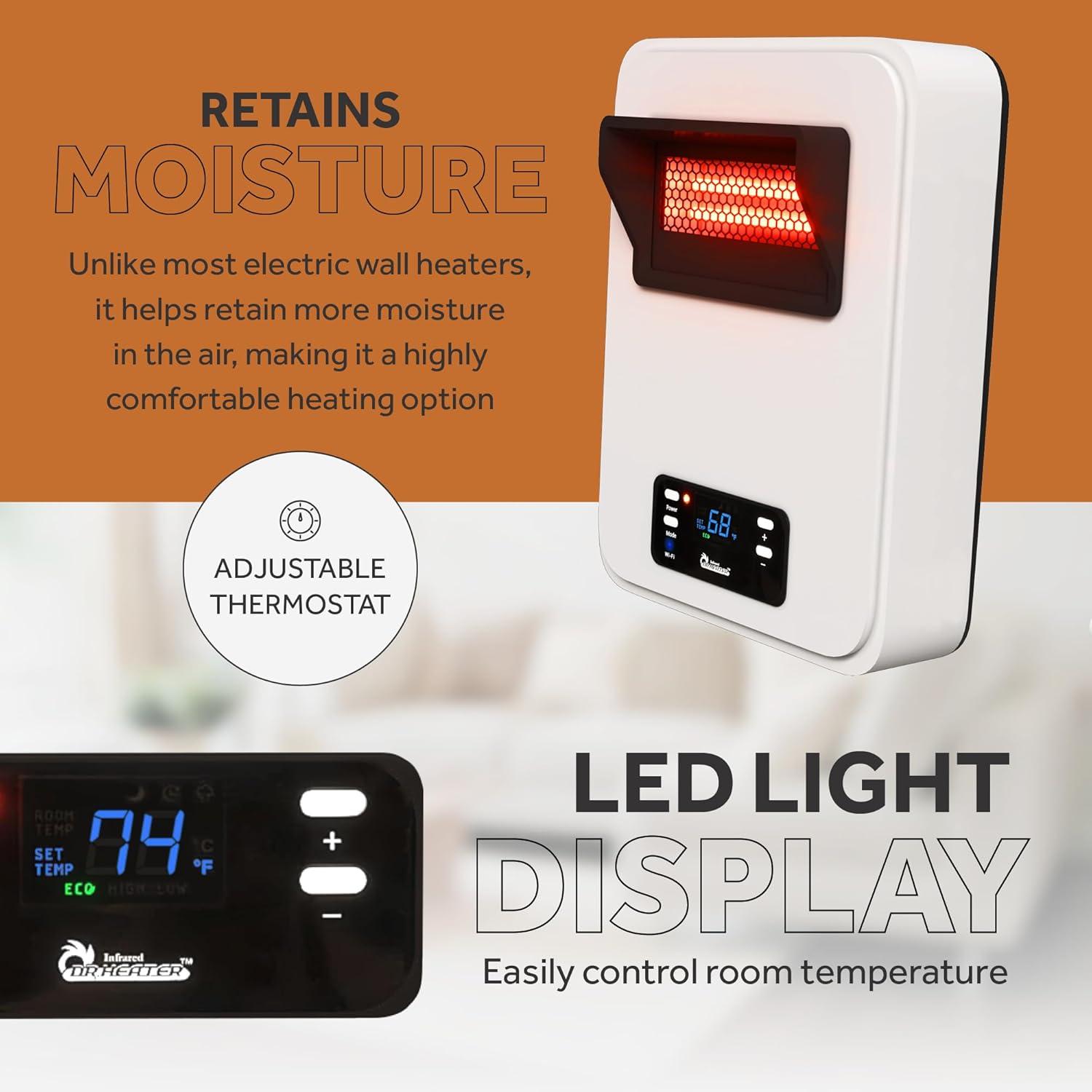 1500-Watt White Wall Hung or Wall Mount Electric Space Heater Dual System with Infrared and Fan Forced, WiFi and RC