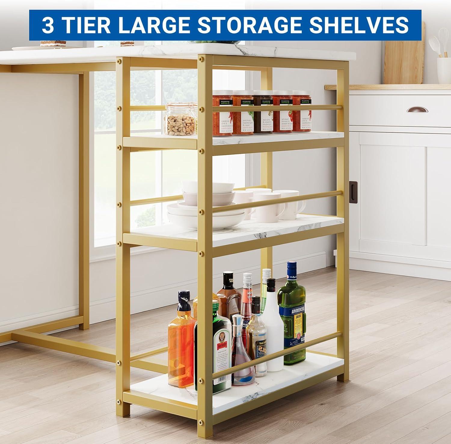 Gold and Gray 3-Piece Dining Set with Storage Shelves