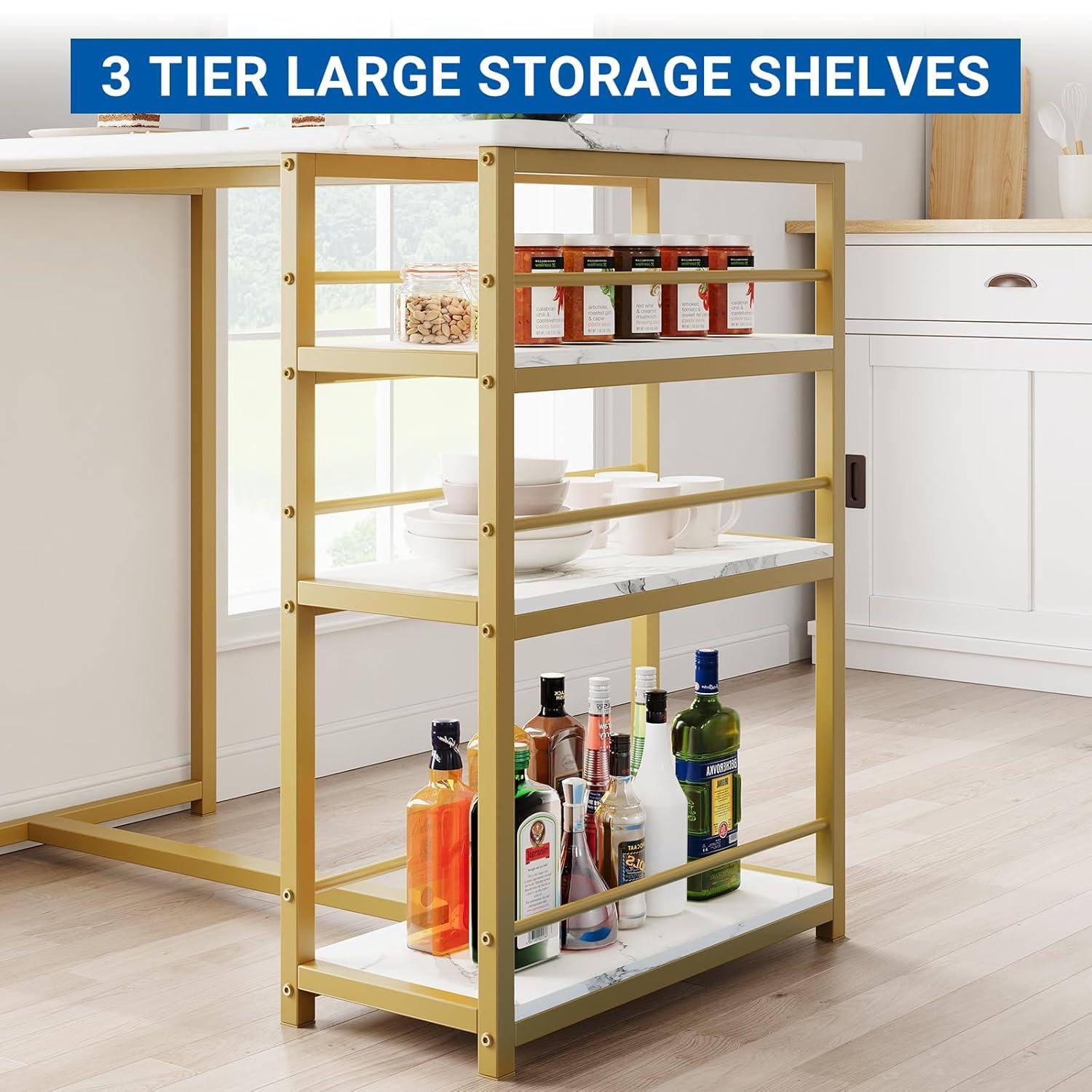 Gold and Gray 3-Piece Dining Set with Storage Shelves