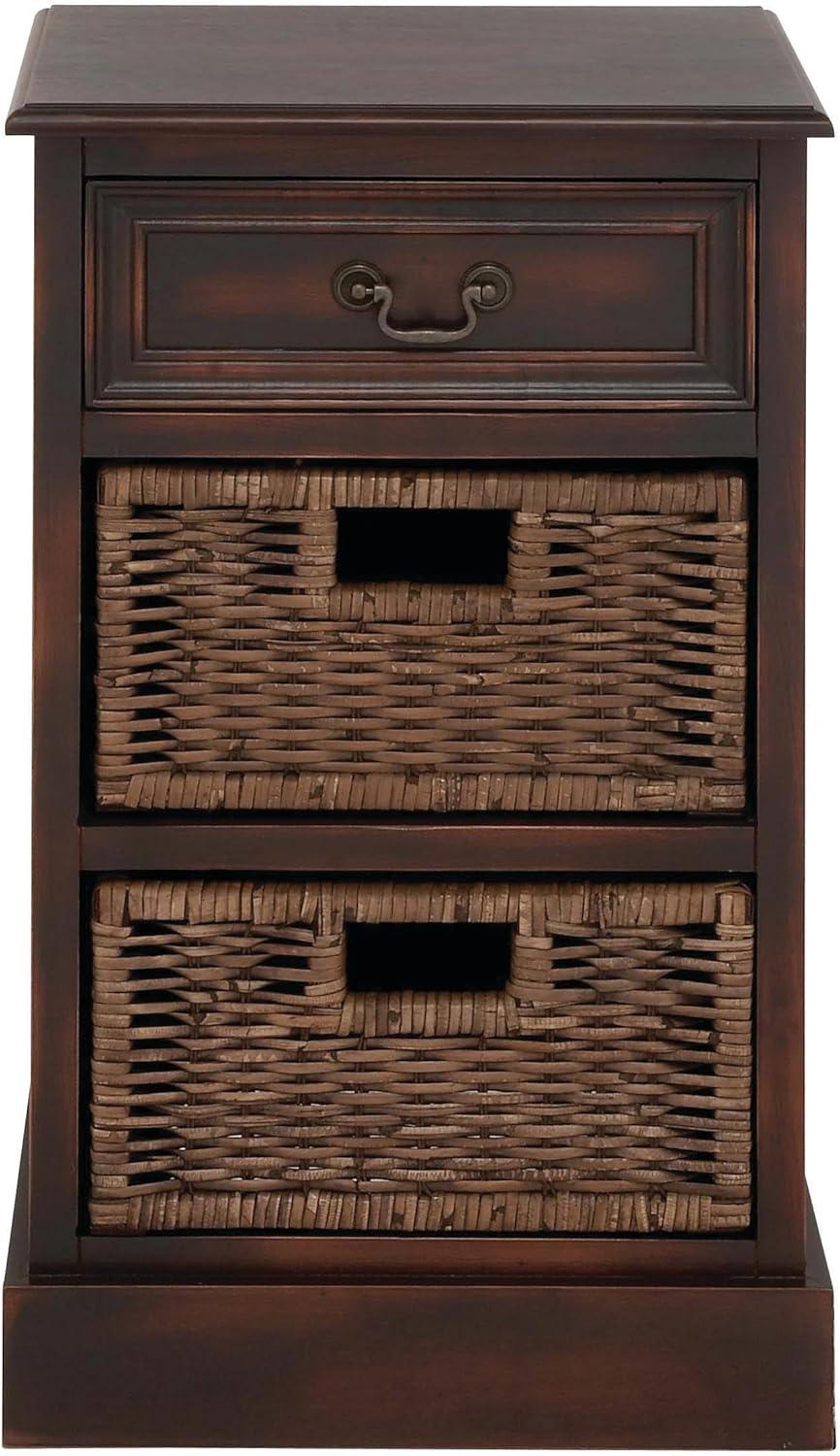 Olivia & May Farmhouse Wooden Side Chest with Basket Drawers Maroon: Mid-Century Modern, No Assembly Required, Universal Storage