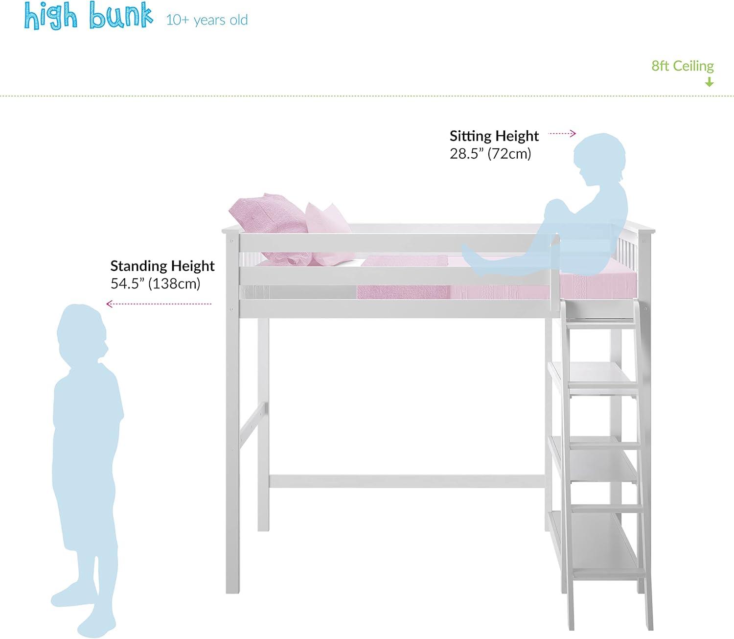 Forbes Twin Pine Loft Bed with Shelves