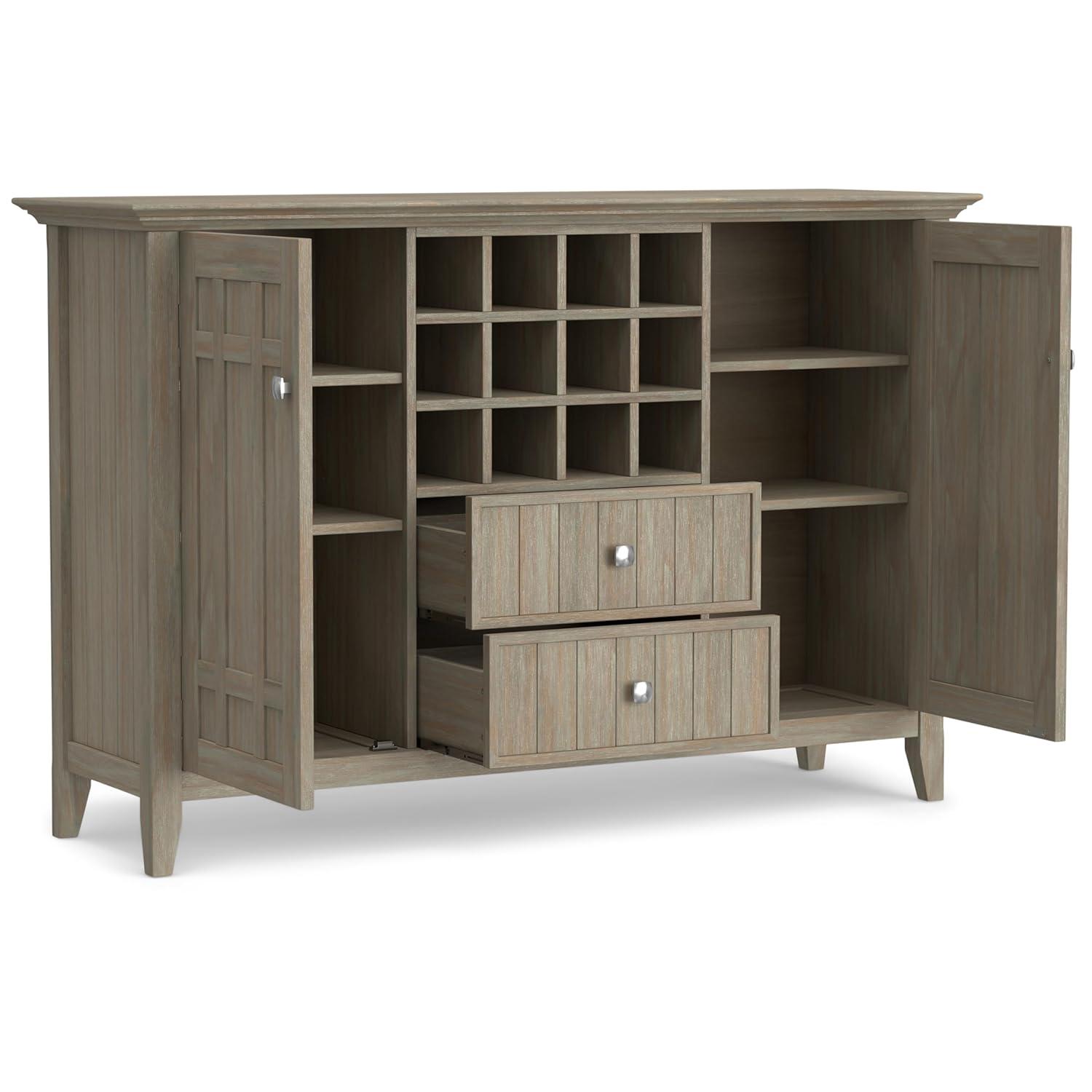 Simpli Home Bedford 54"W Solid Wood Sideboard Buffet and Wine Rack, 2 Drawers, and 2 Cabinets
