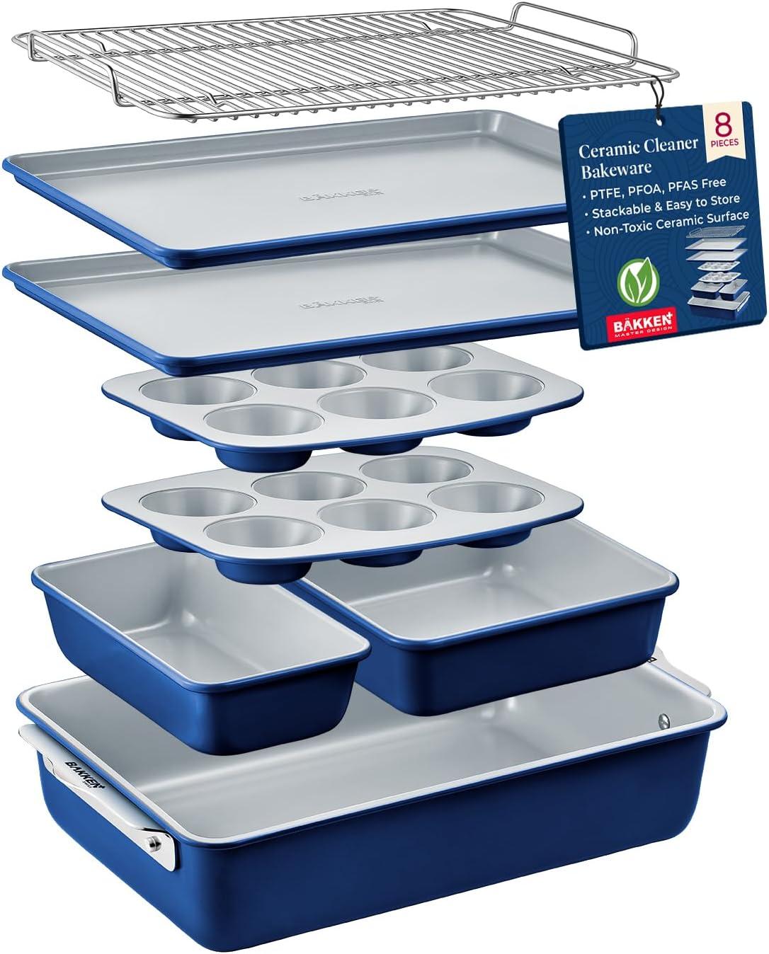 Bakken 8-Piece Blue Aluminized Steel Stackable Bakeware Set