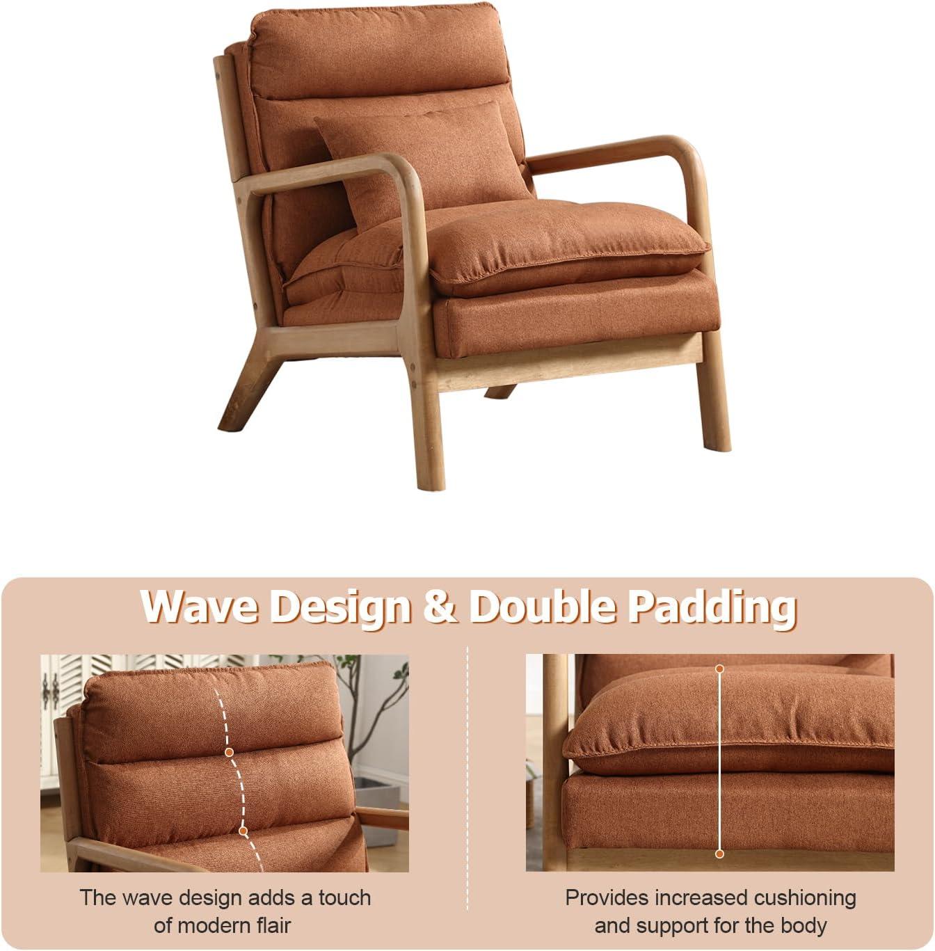 Karl home Accent Chairs Set of 2, Mid-Century Modern Chair with Pillow Upholstered Lounge Arm Chair with Solid Wood Frame & Soft Cushion for Living Room, Bedroom, Balcony, Beige