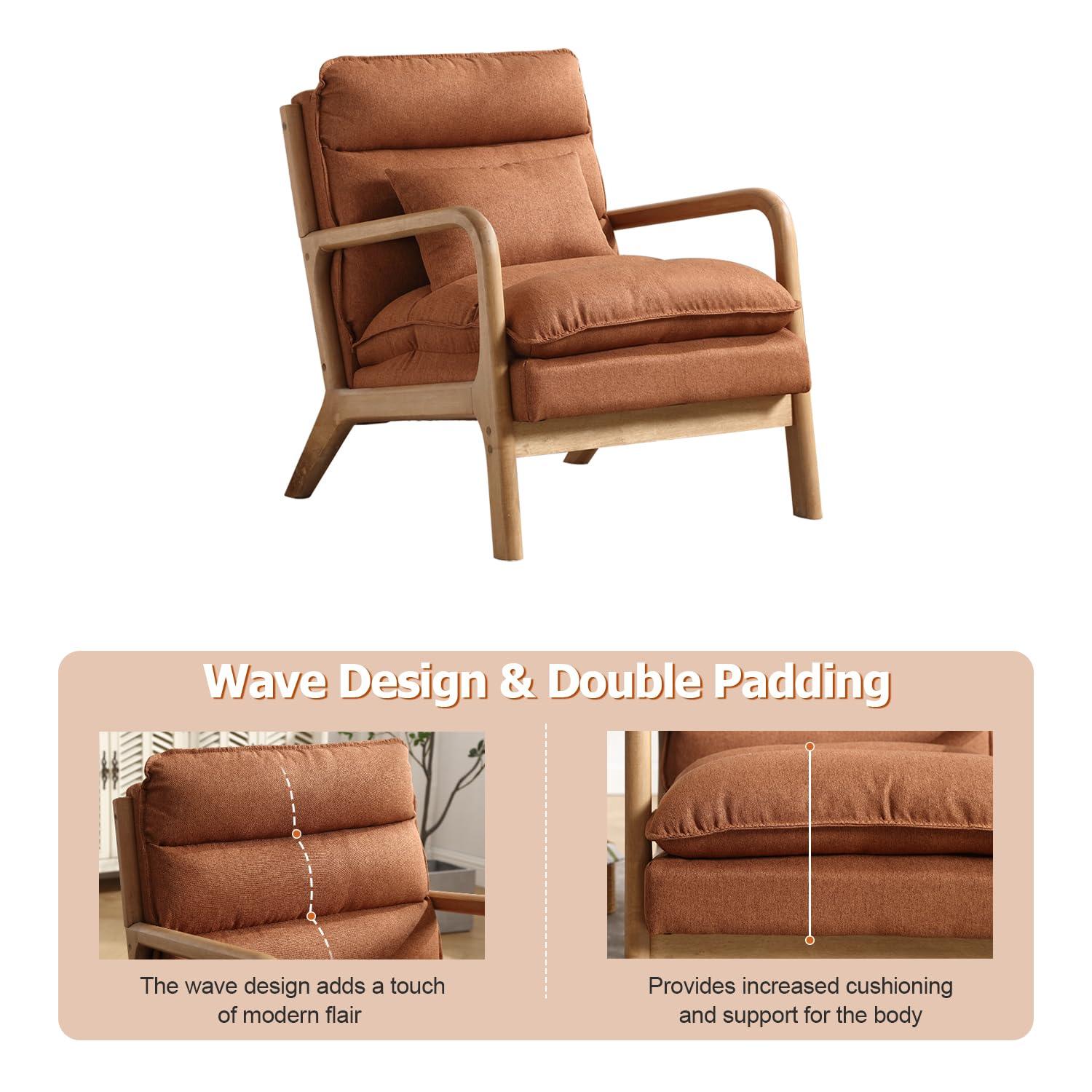 Karl home Accent Chairs Set of 2, Mid-Century Modern Chair with Pillow Upholstered Lounge Arm Chair with Solid Wood Frame & Soft Cushion for Living Room, Bedroom, Balcony, Beige