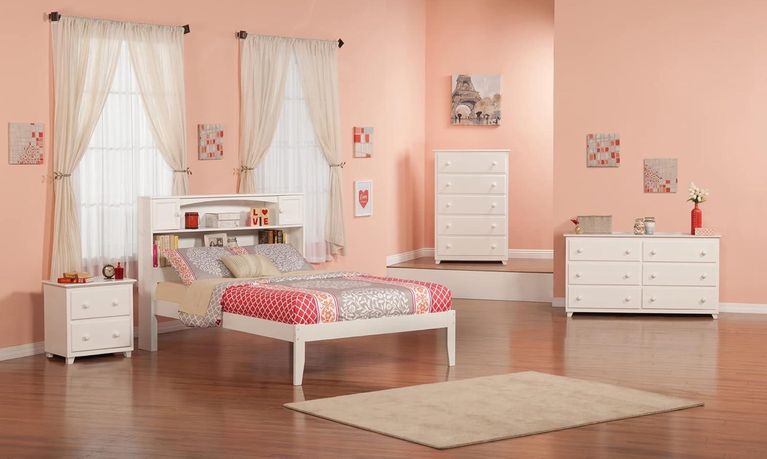 AFI Full Newport Bed with Open Footboard White: Kids' Platform with Bookcase Headboard, No Box Spring Needed