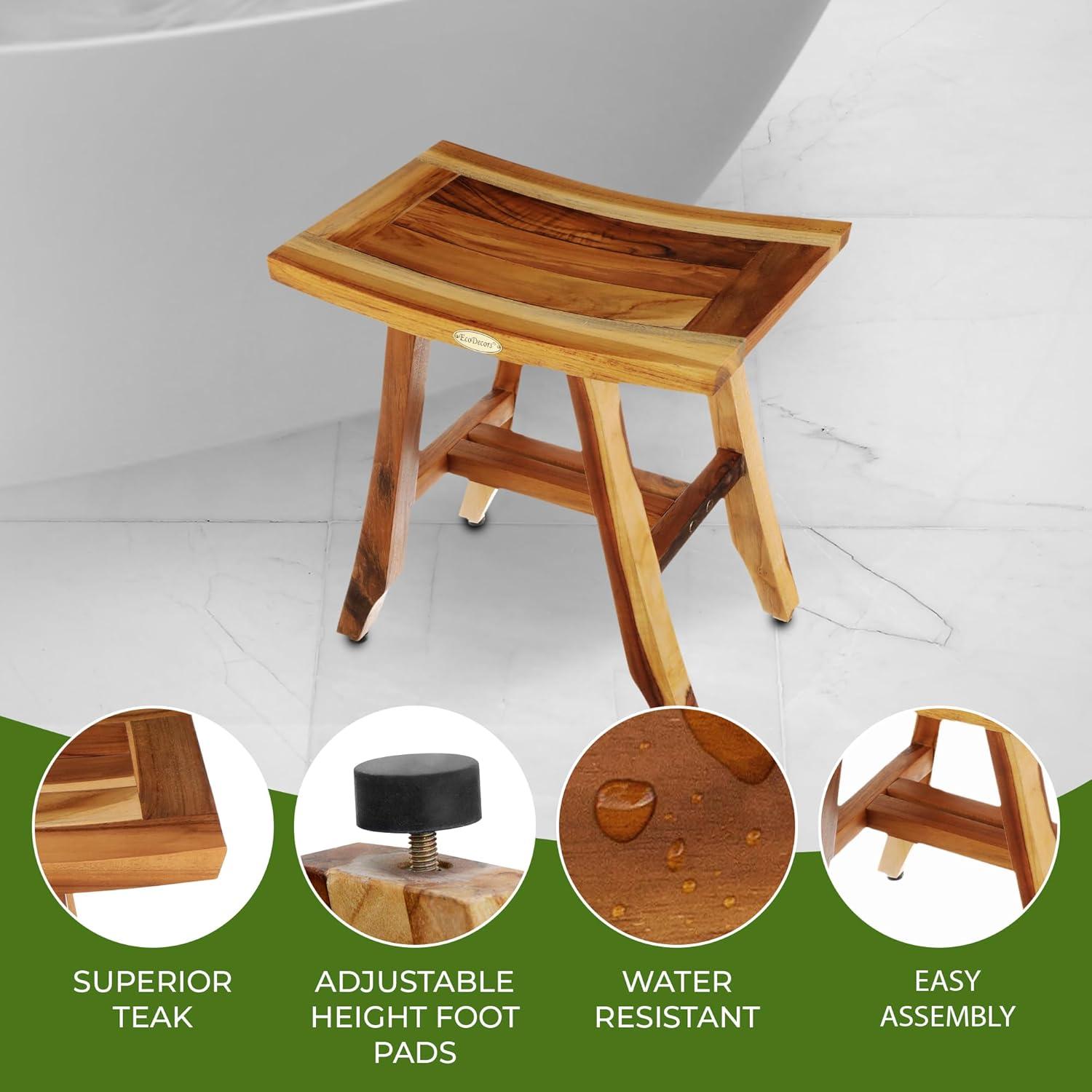 EcoDecors Satori - Teak Shower Bench, Teak Bench Shower, Teak Bathroom Bench, Teak Wood Shower Bench, in Woodland Brown