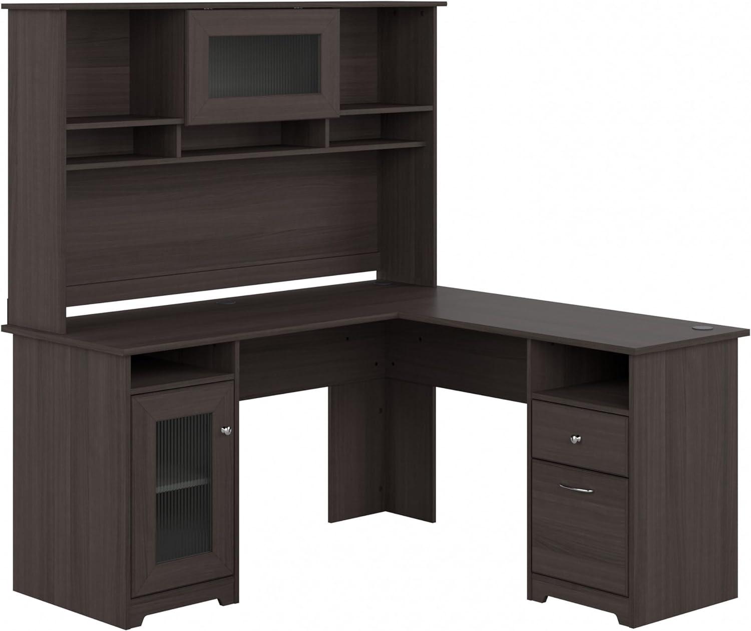 Cabot 60W L Shaped Computer Desk with Hutch Heather Gray - Bush Furniture: Executive Workstation, Storage Cabinet