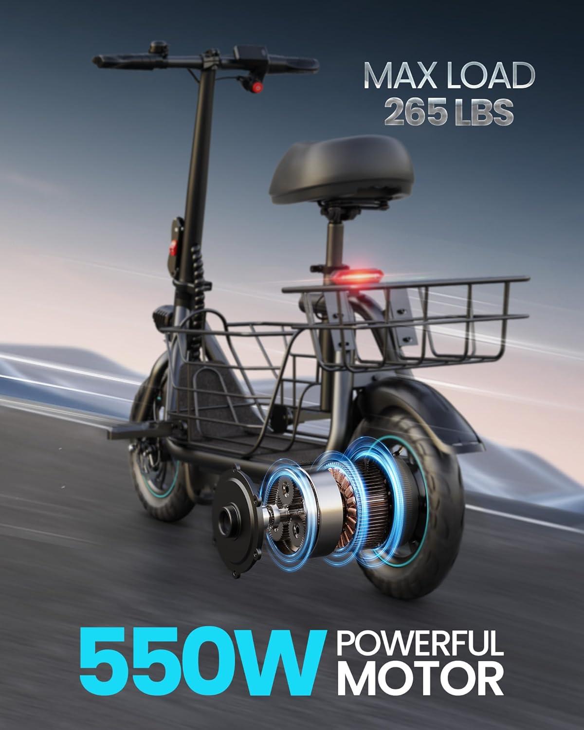 GYROOR Electric Scooter with Seat for Pets and Adults, 550W Powerful Motor 20miles Distance Max 18.6MPH Speed Spacious Storage Space LED Display, C1S