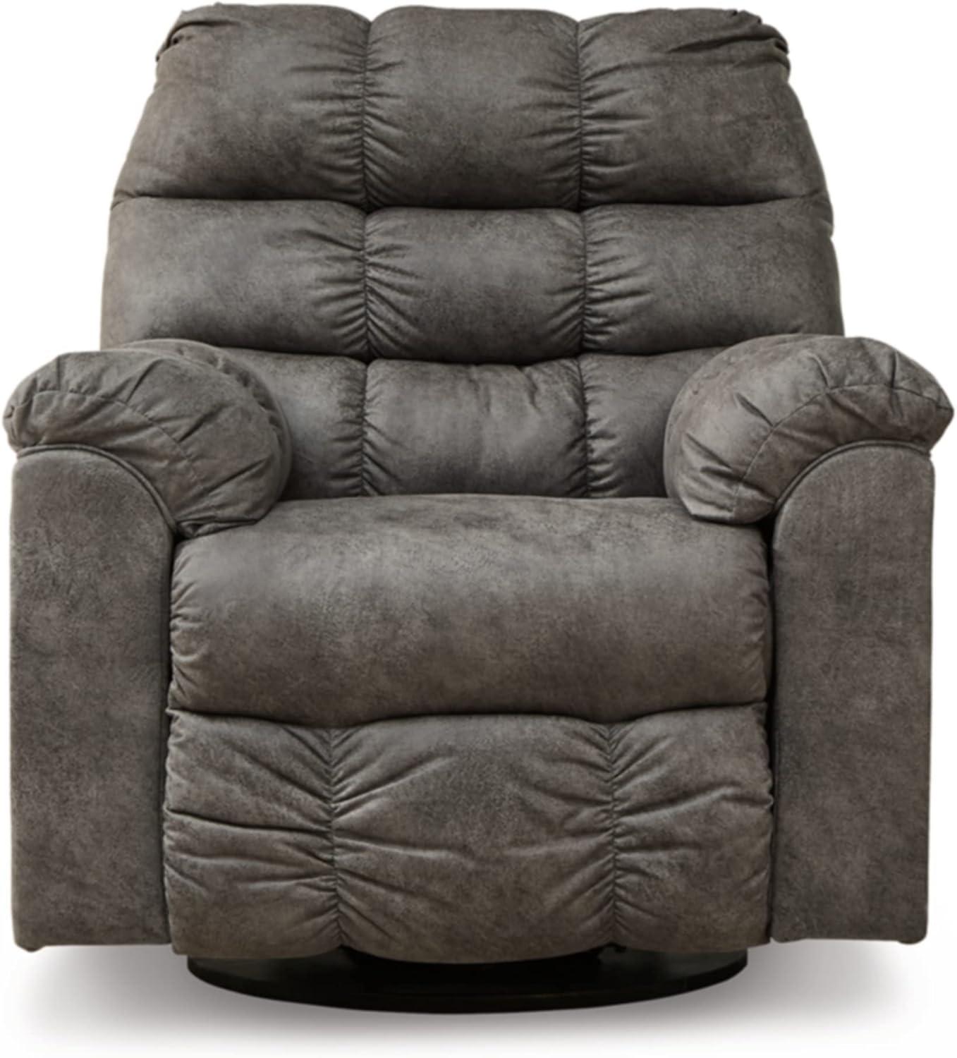 Contemporary Gray Faux Leather & Concrete Swivel Recliner, 38"