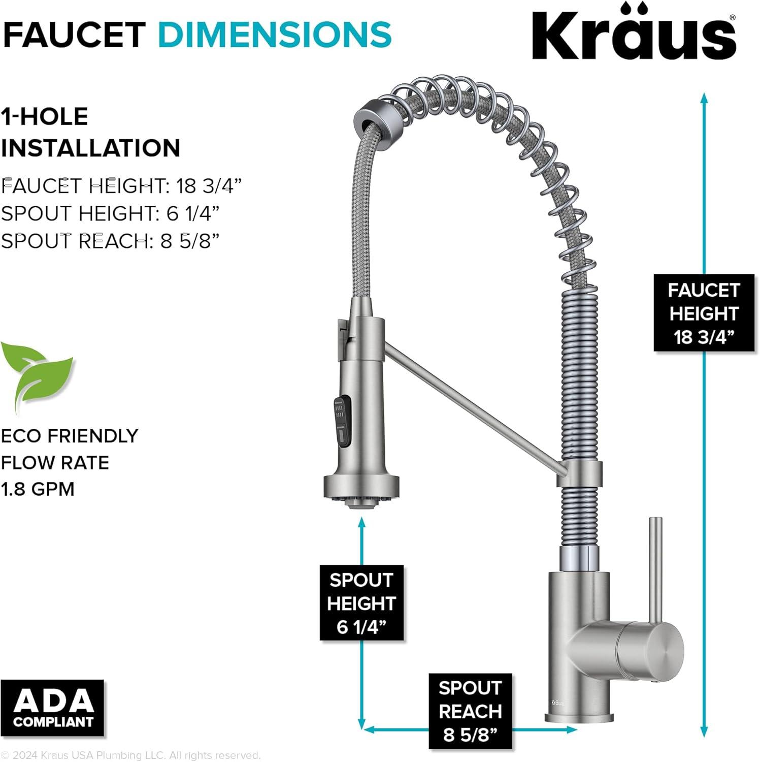 KRAUS Bolden Commercial Style 2-Function Single Handle Pull Down Kitchen Faucet