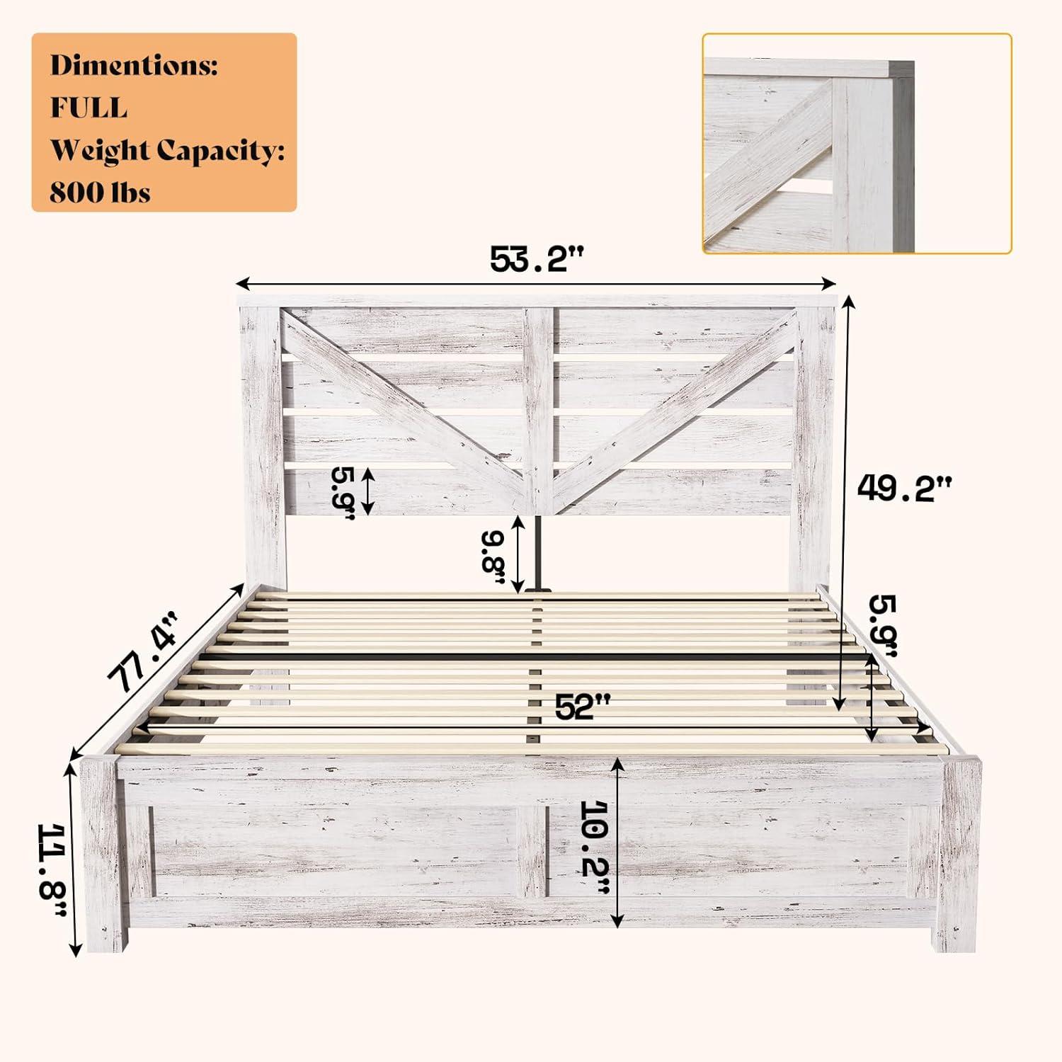 Farmhouse Bed Frame with 49.2" Barn Door Headboard