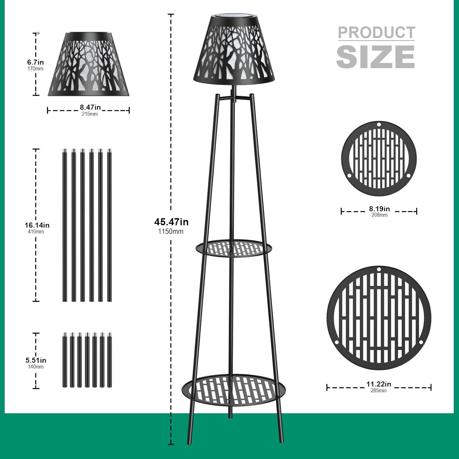 45.5'' Black Metal Solar Lamp Post with Plant Stands, Set of 2