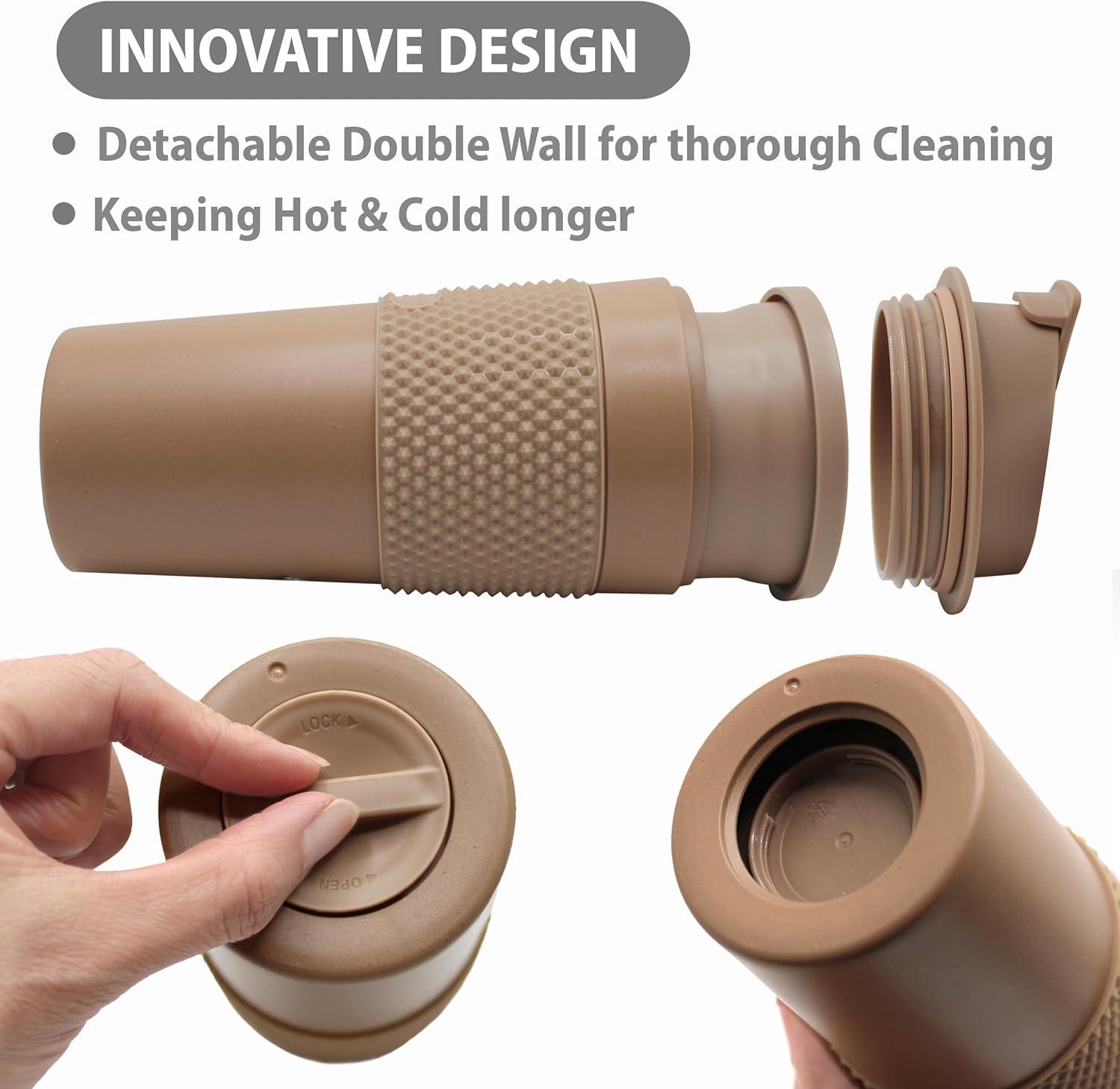 Stephan Roberts 16 oz Coffee Tumblers, Set of 2, Brown, BPA Free