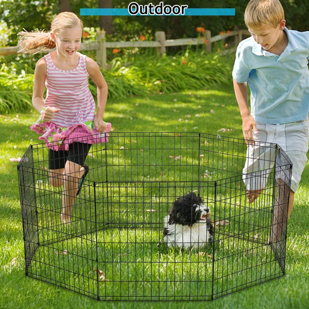 Dkeli Dog Fence Outdoor Dog Playpens for Small Dogs, Portable, Foldable,24 inch