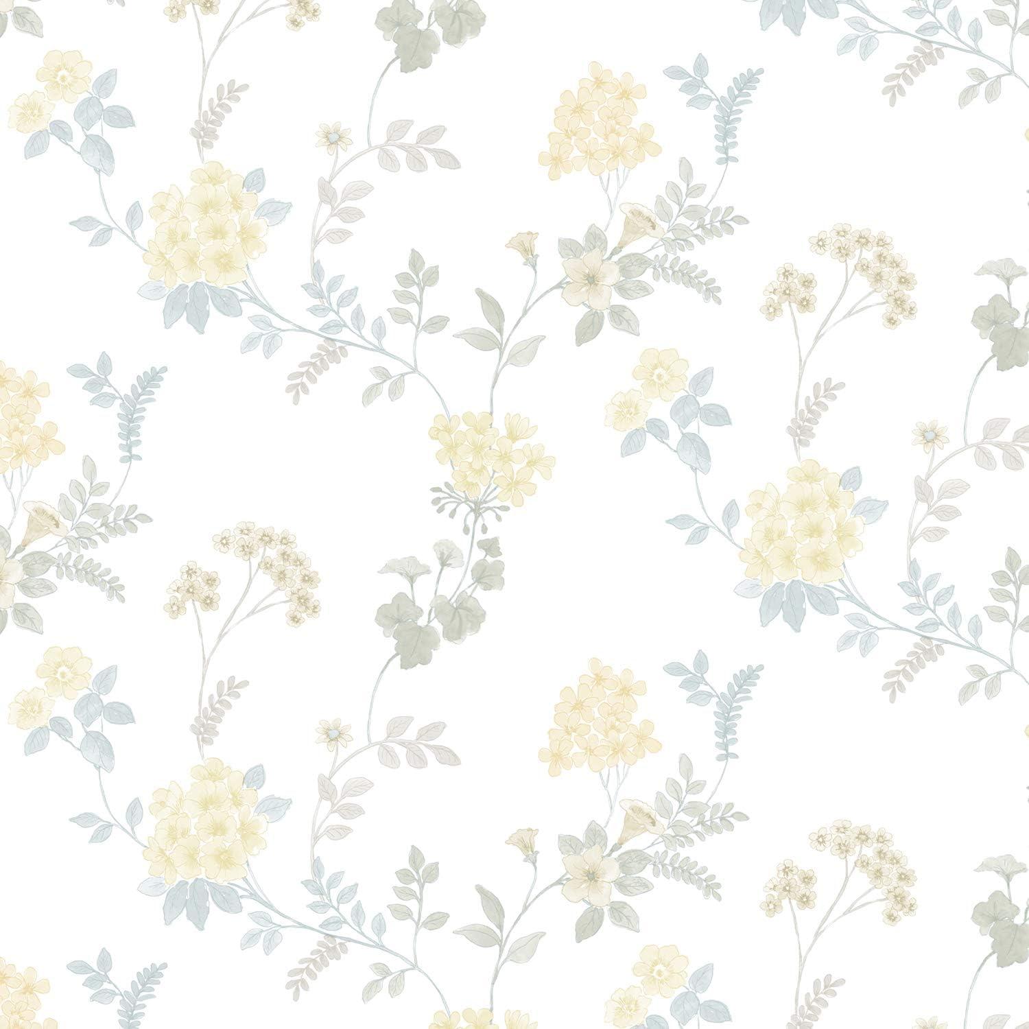 Fern Floral Turquoise, Yellow & Blue Vinyl Wallpaper