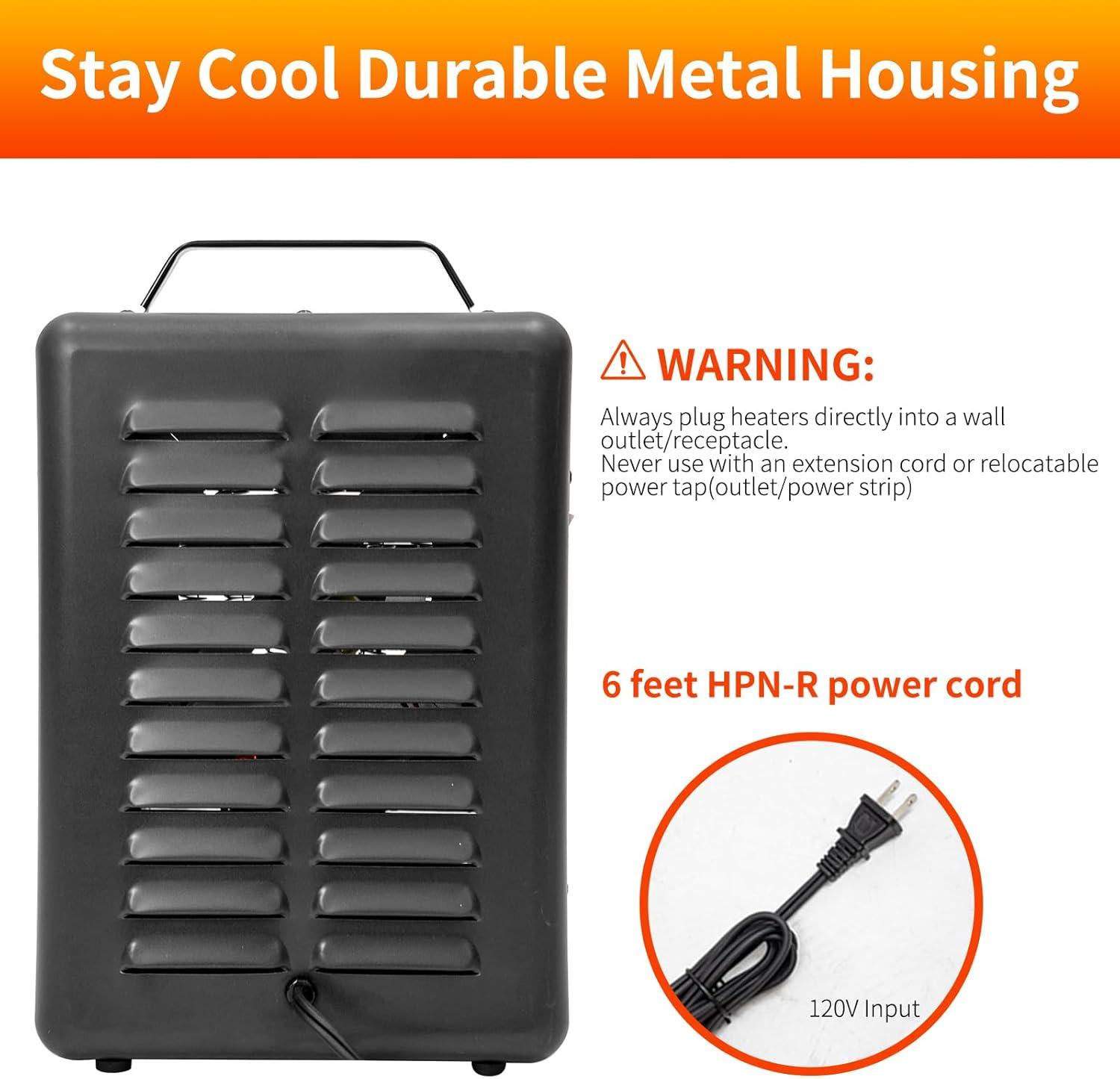 HiCFM Milkhouse Space Heater, 1300W/1500W Electric Heater with Thermostat, Safe and Quiet for Home Office Garage Workshop - UL Safety Listed