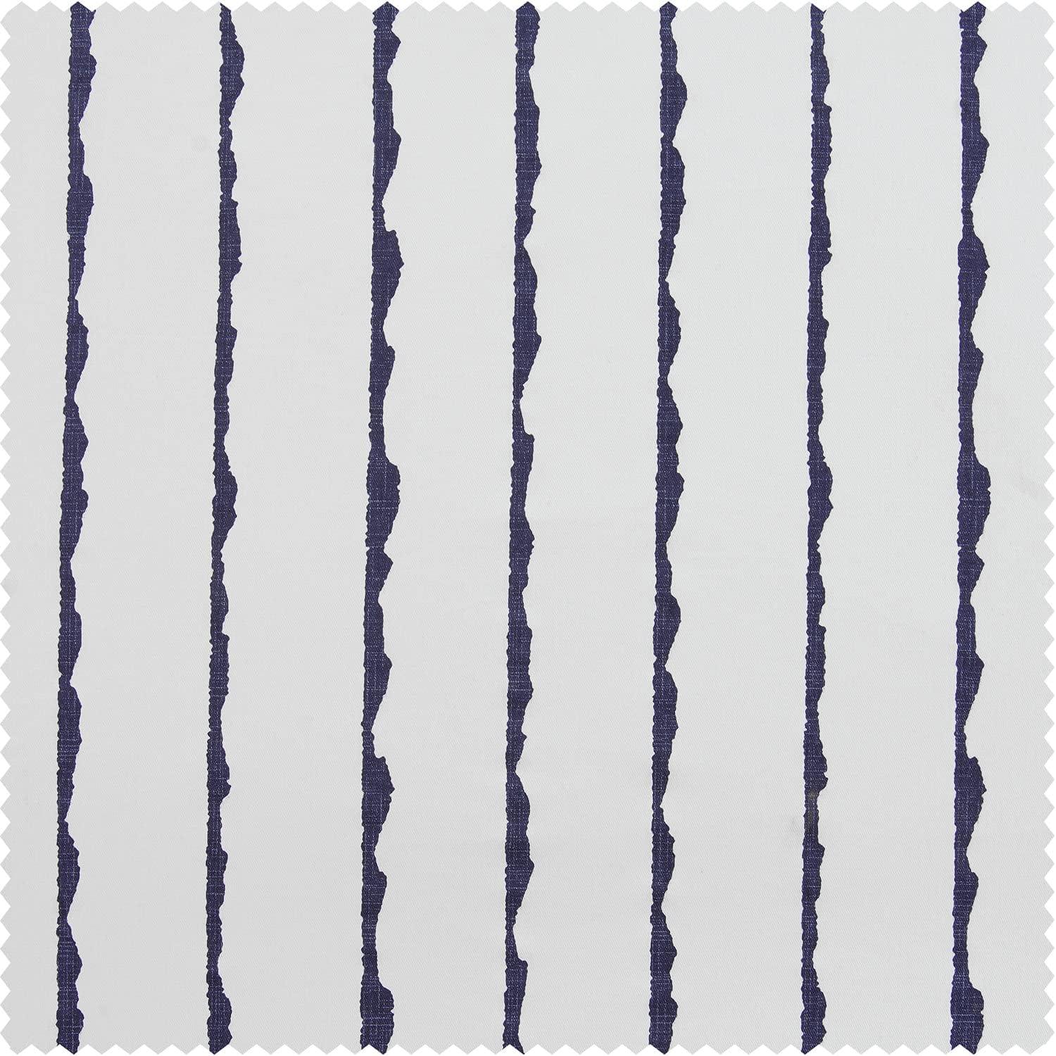 Sharkskin Blue and White Striped Cotton Room Darkening Curtain Panel