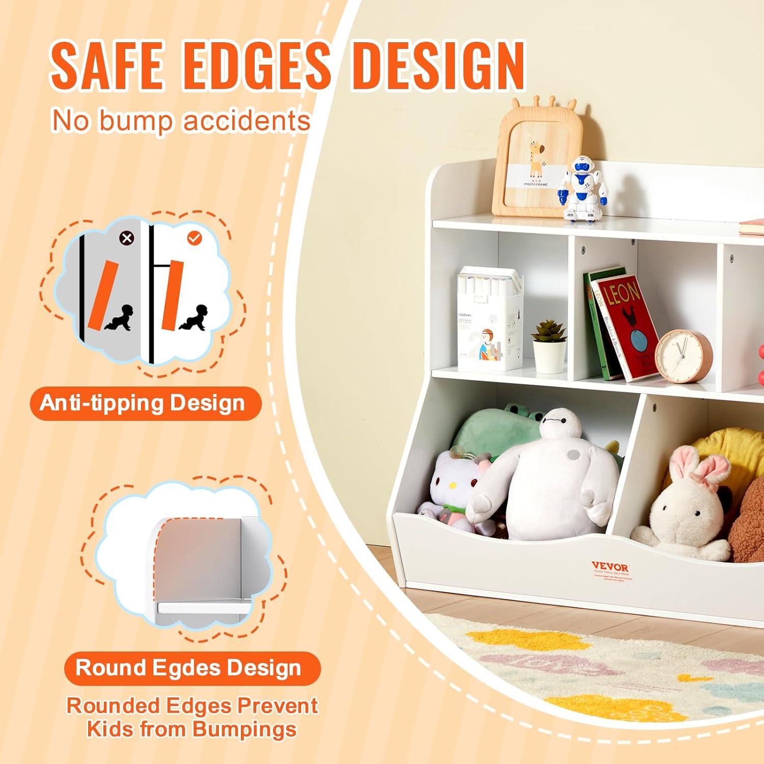 White 35" Kids Toy Storage Organizer with Bookshelf