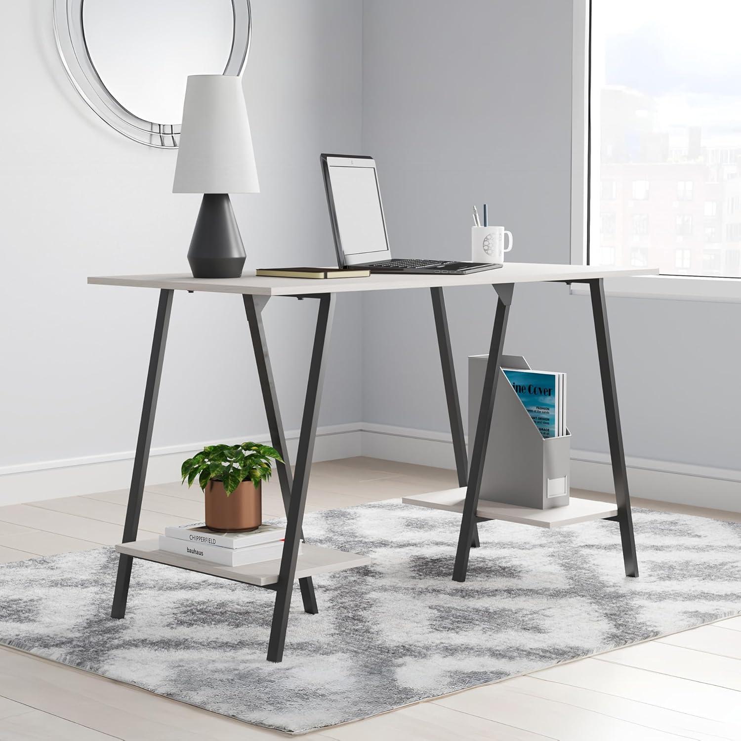Signature Design by Ashley Casual Bayflynn Home Office Desk with 2 Fixed Shelves, White
