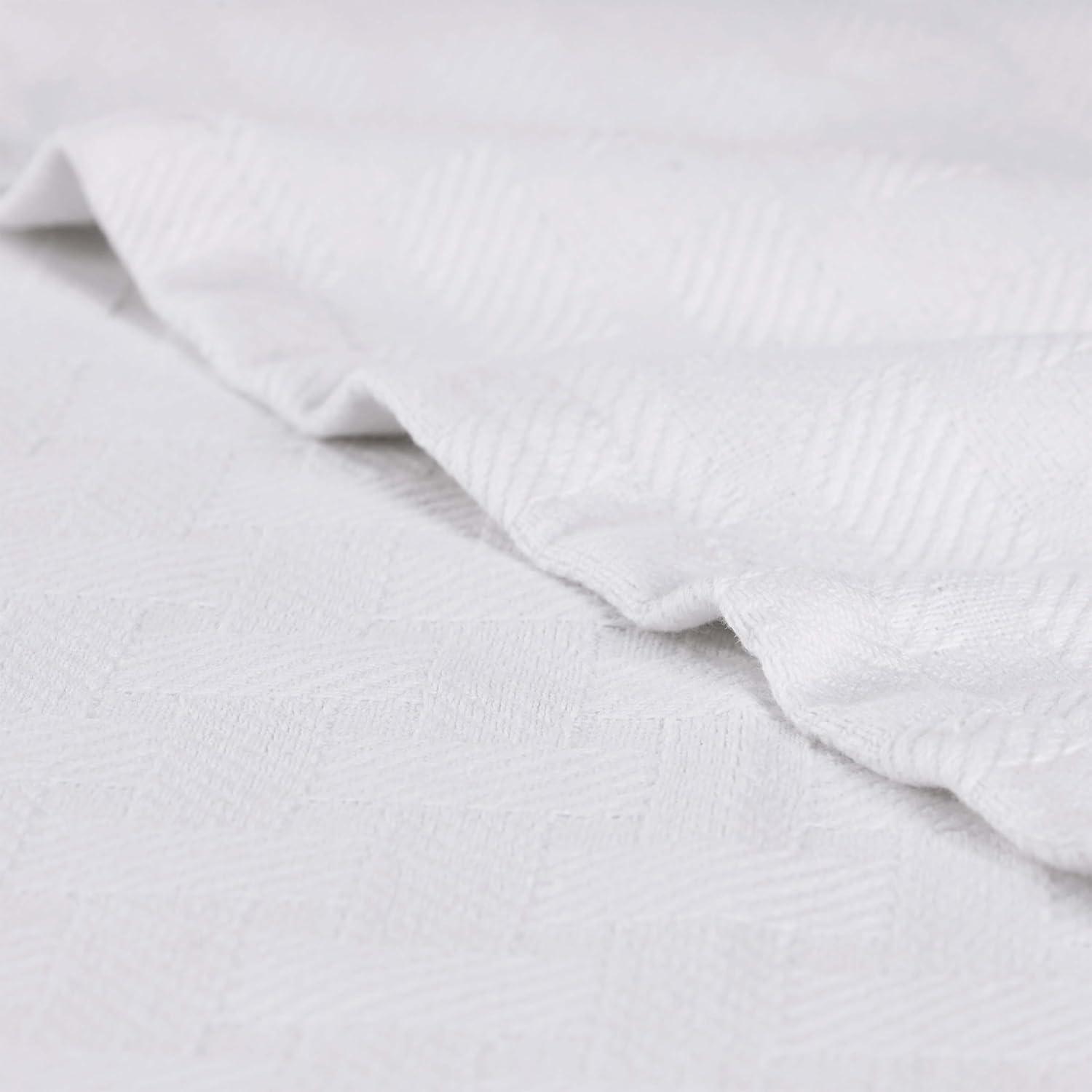Superior Basketweave All-Season Cotton Blanket, Throw (Non-Standard), White